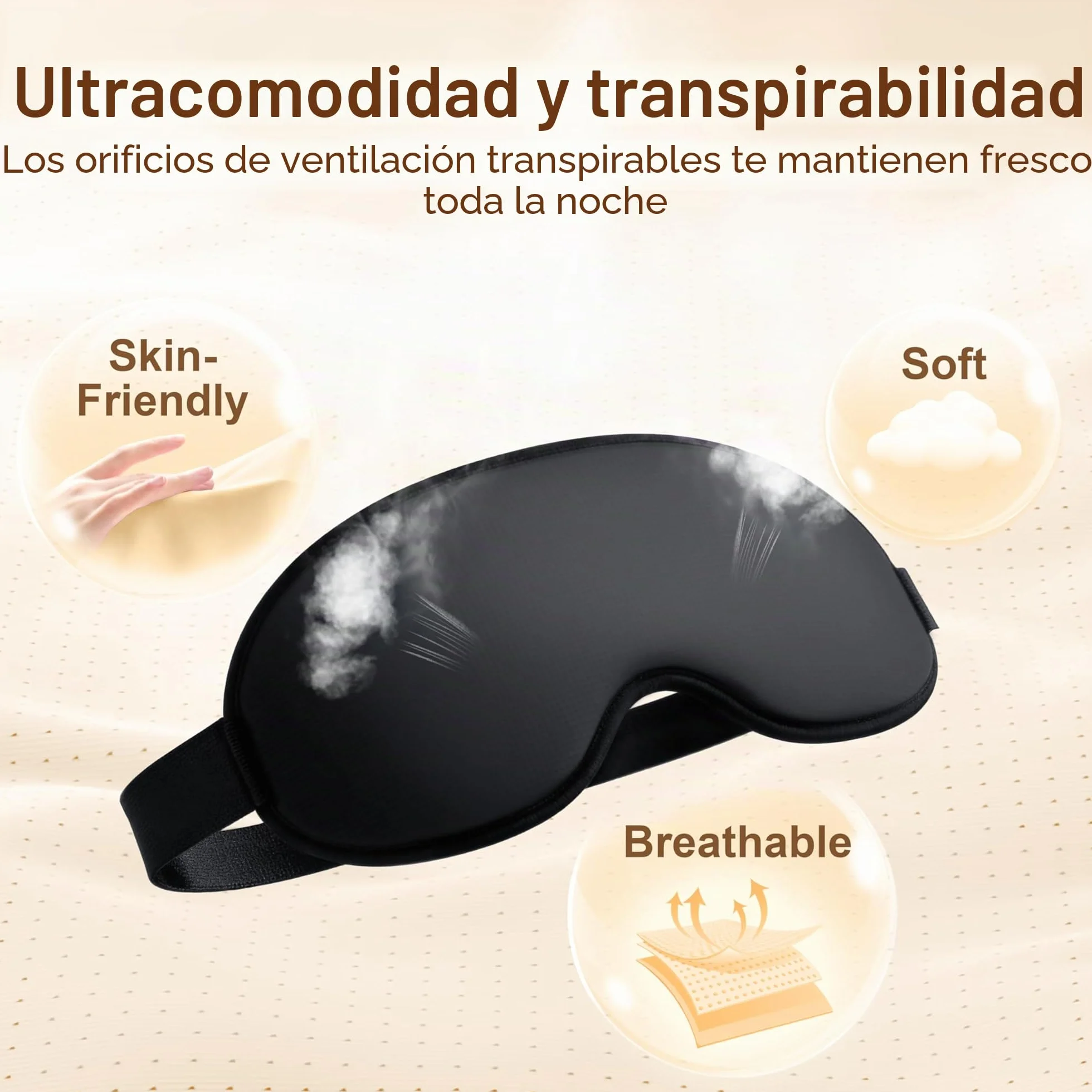 Gritin Antifaz para Dormir 3D Máscara Ultrasuave Ajustable Ergonómico Sin Presión Ocular