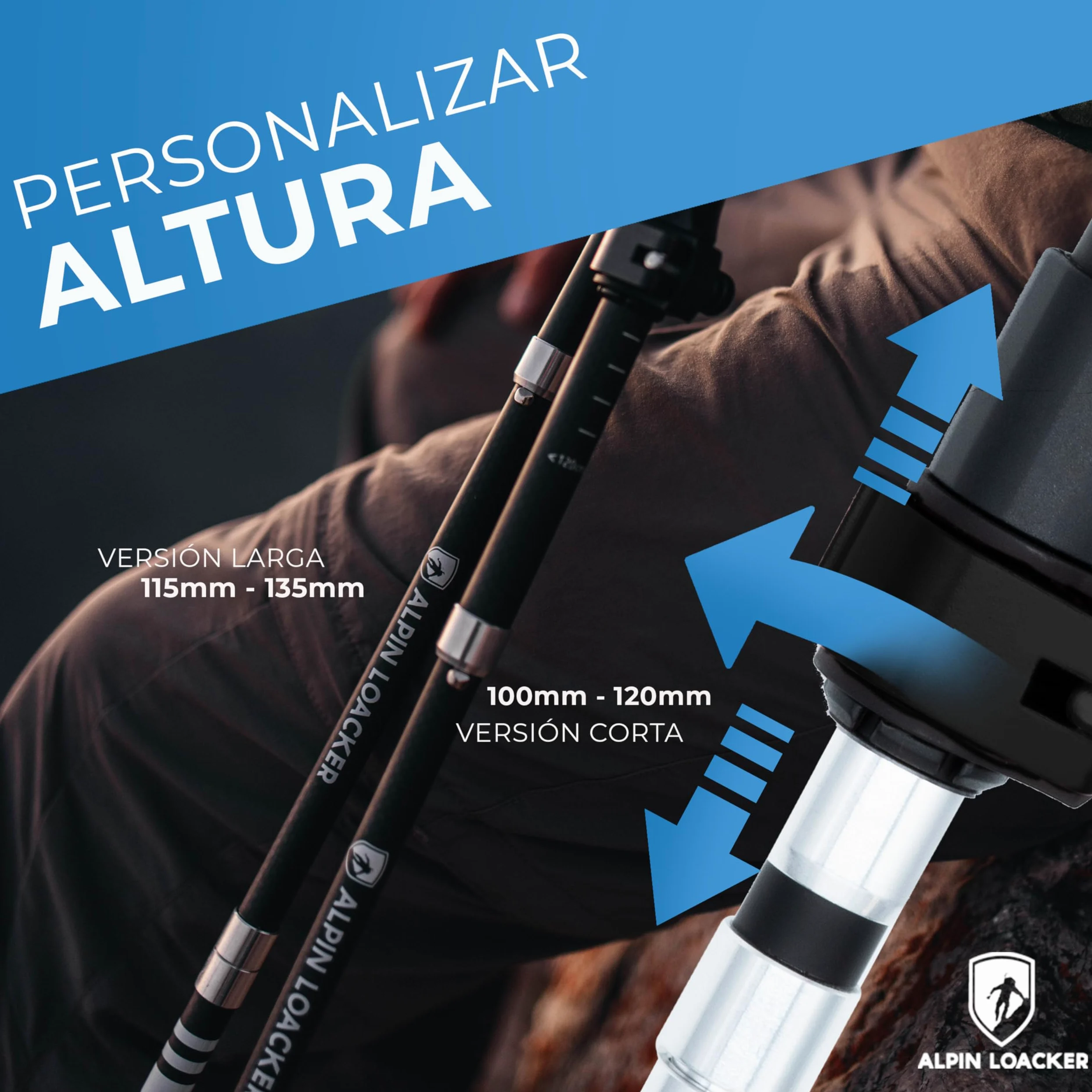Alpin Loacker Bastones de Trekking Plegables en Carbono y Aluminio | Ligeros, Resistentes y Regulables, Multiusos para Alpinismo, Nordic Walking, Esquí y Trail Running