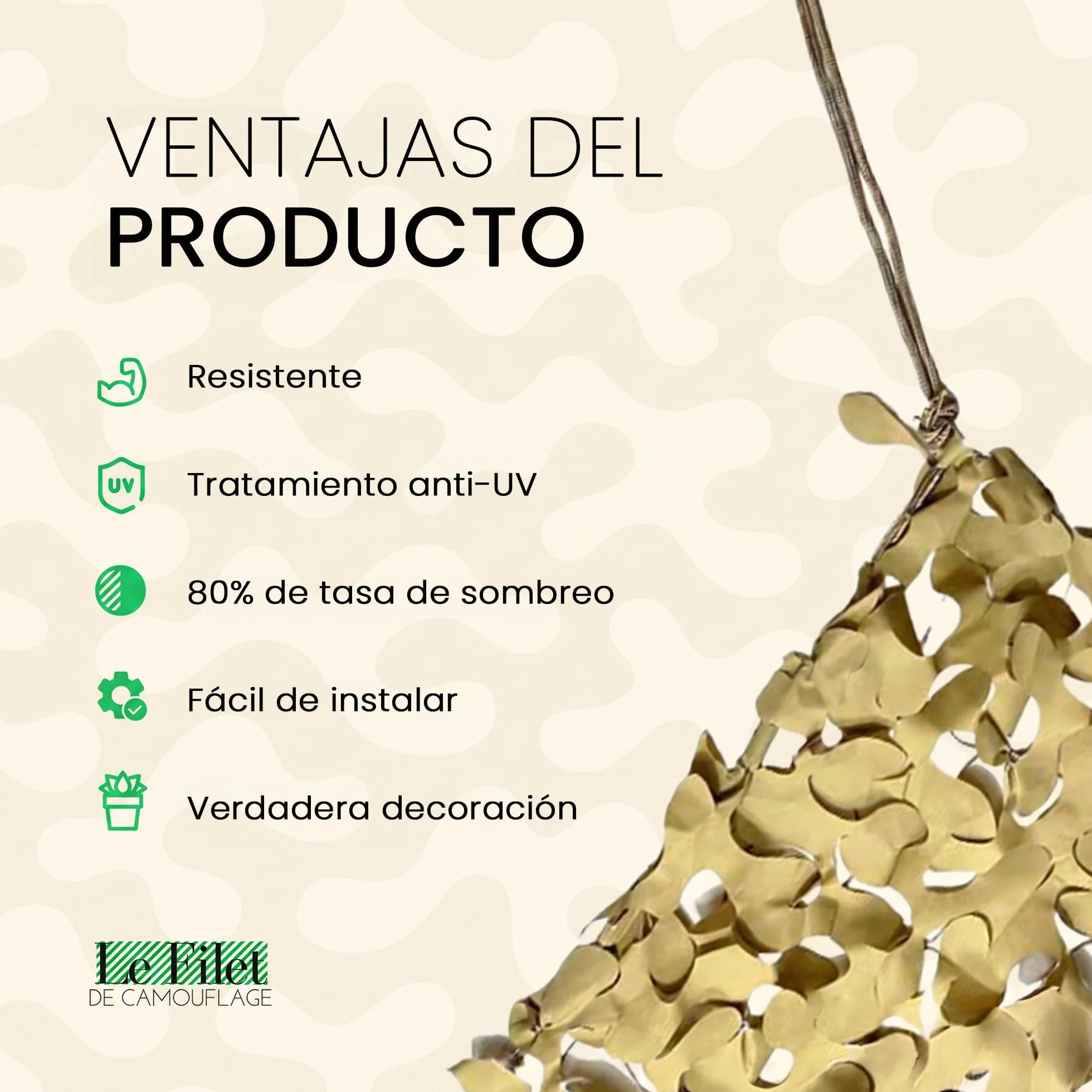 Red de Camuflaje Arena 4x4m – Sombra Exterior Resistente, Protección Solar UV