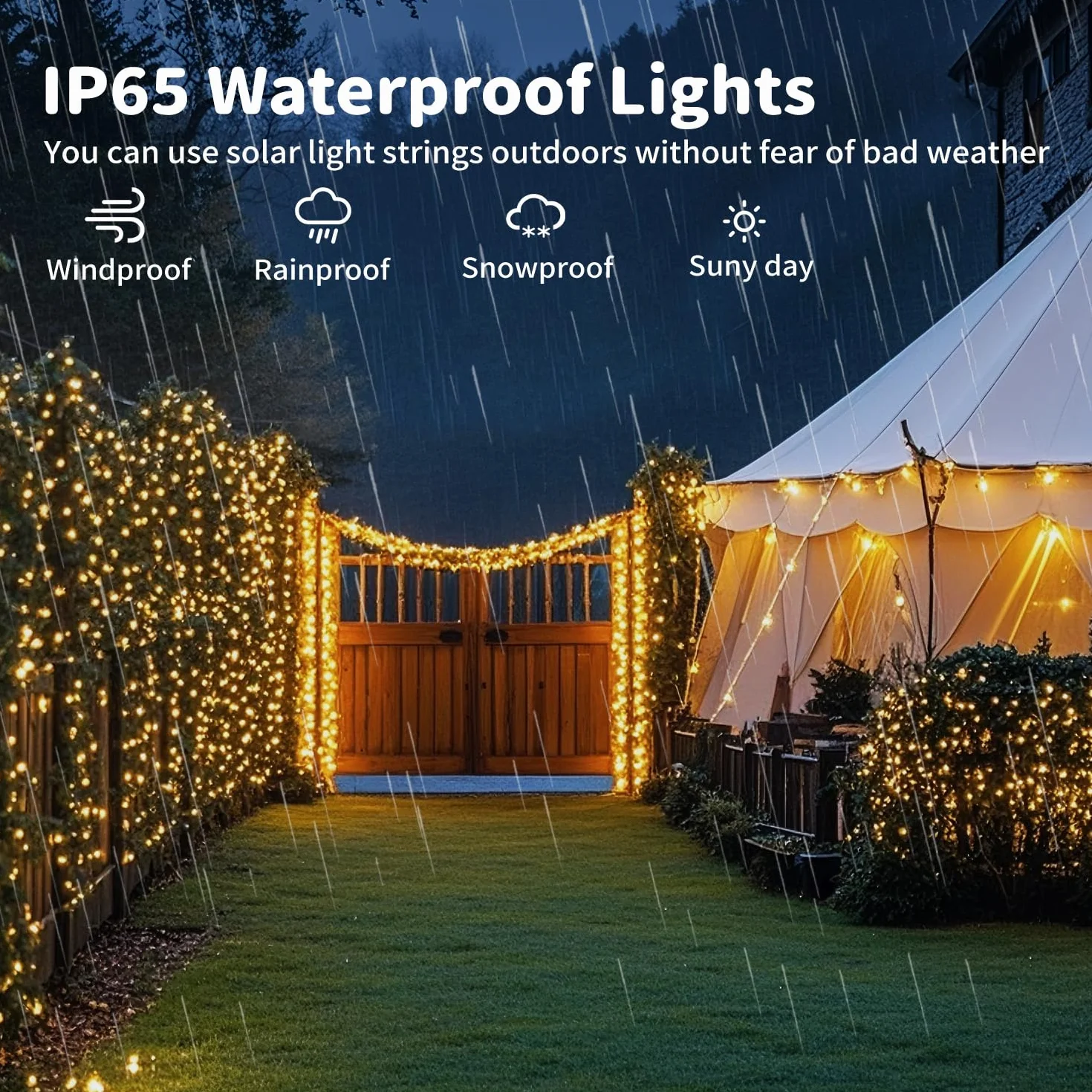 Hoteril Luces Solares Exterior LED 3x17M 150 LED IP65 8 Modos Guirnalda Solar Jardín