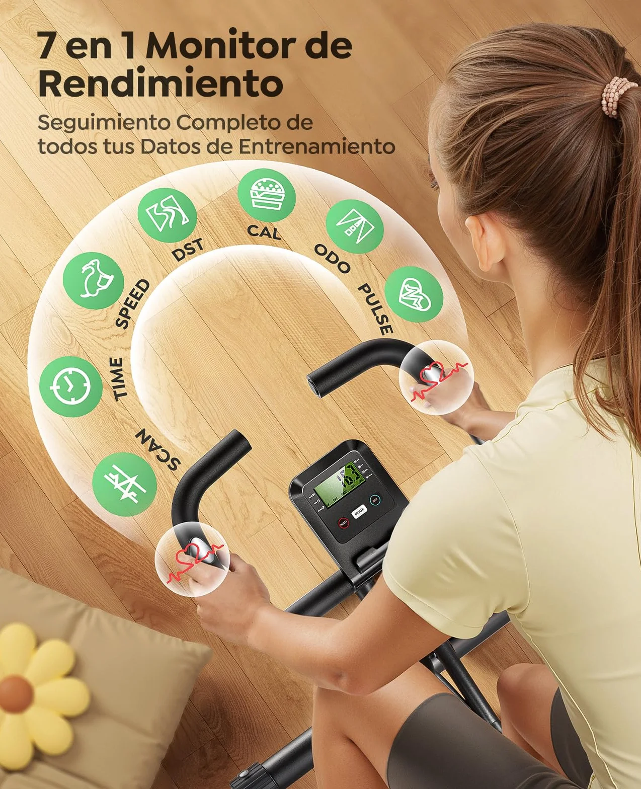 2026 Toputure Bicicleta Estática Plegable 5 en 1 con APP, Bici Estática con Respaldo, Pulsómetro, LCD y 16 Niveles de Resistencia para Casa, Base Ancha y Estable, Bandas de Resistencia, Máx140KG