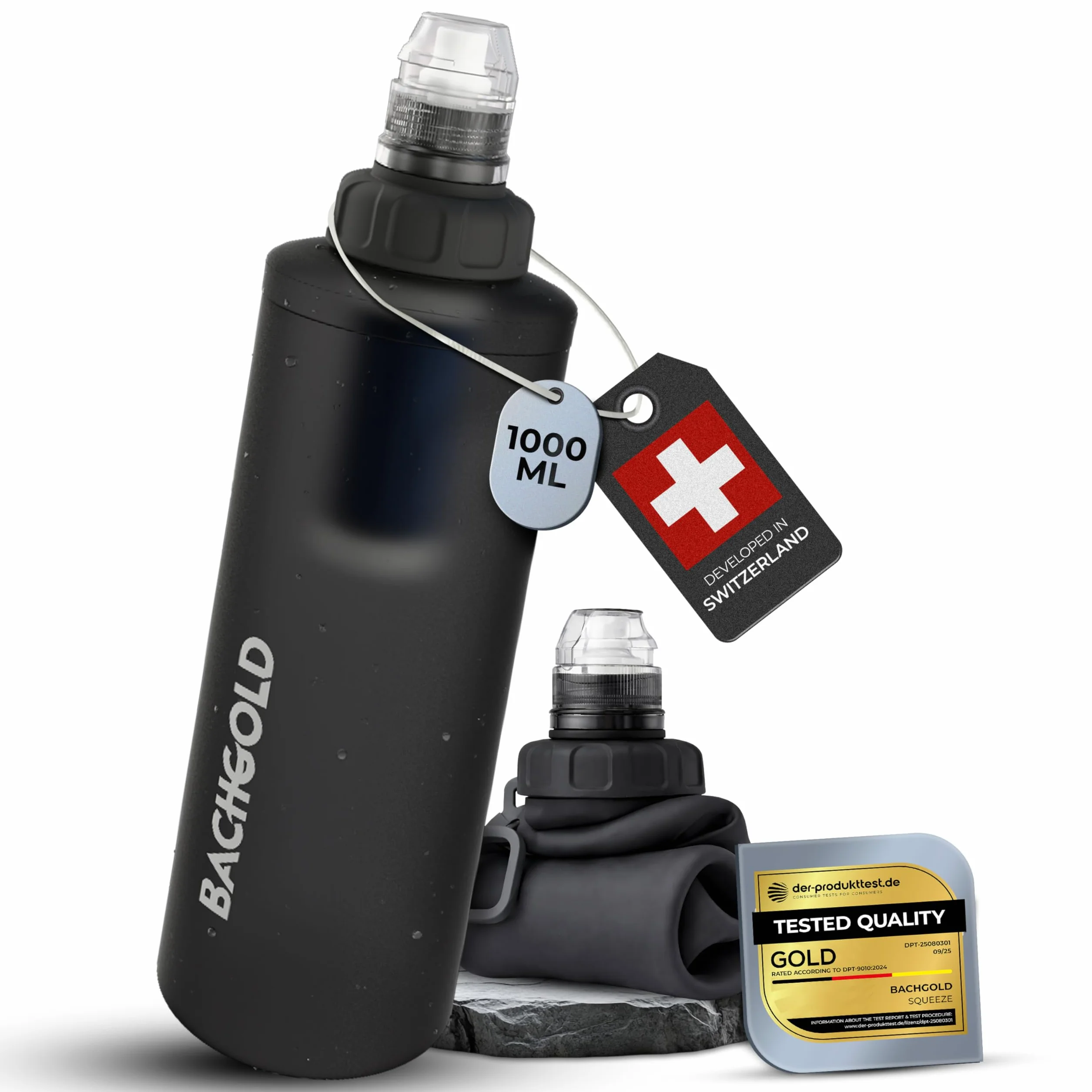 Bachgold Filtro de Agua Botella con Filtro de Supervivencia Ultraligero 1000ml Gris