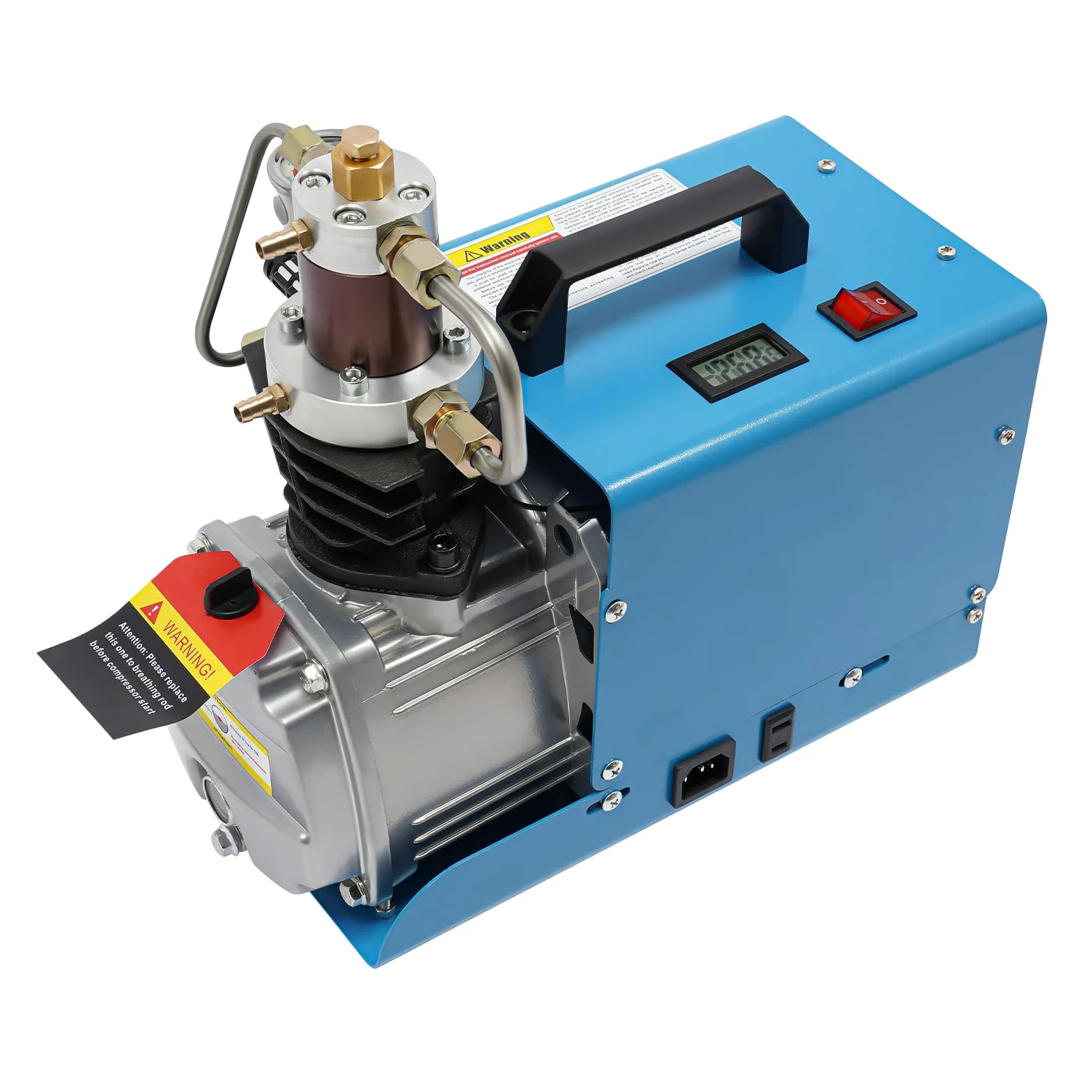 Bomba de aire eléctrica de 1800 W, 2800 rpm, enfriamiento de aire de agua, depósito de aceite de 350 ml, compresor de alta presión 0-30 MPa, válvula de alivio de presión, bomba de pistón de compresión