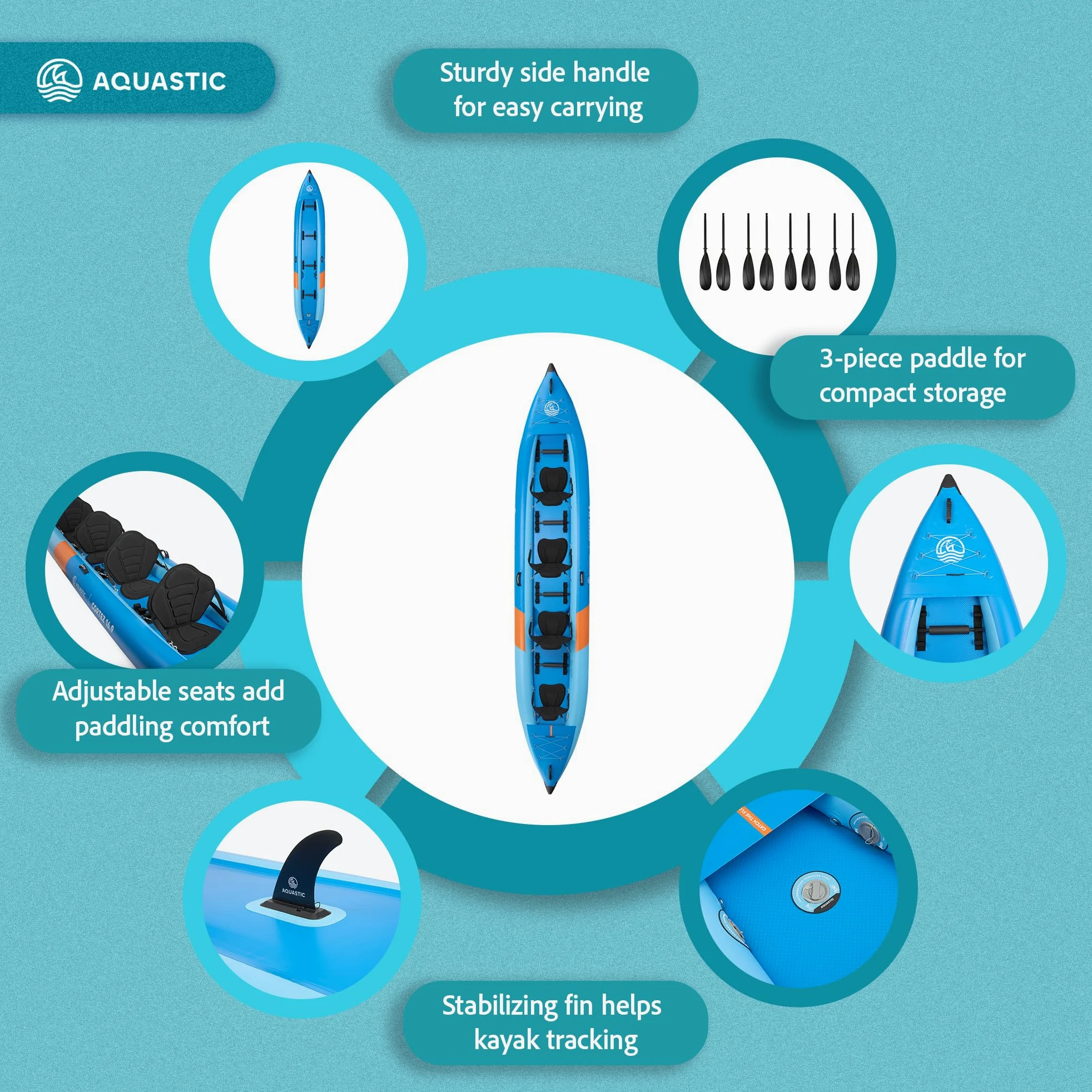 AQUASTIC Cortez 16'9 - Kayak hinchable híbrido para 4 personas de hasta 340 kg
