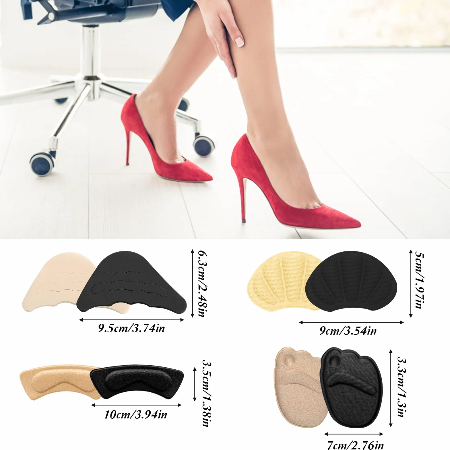 Molain Almohadillas para el talón antideslizantes para zapatos demasiado grandes juego de 8 pares