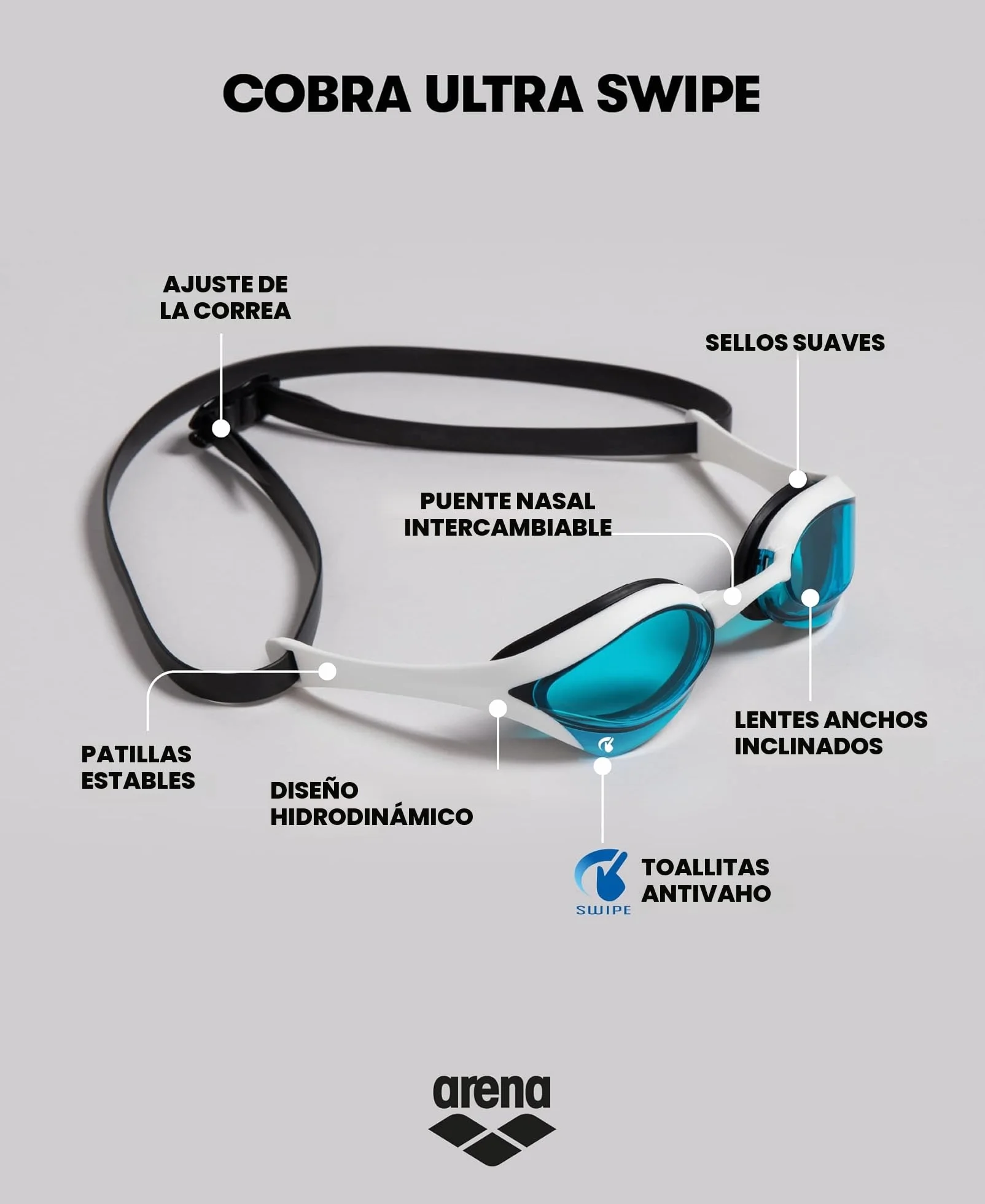 ARENA Cobra Ultra Swipe Mirror Gafas de Natación de Competición con Lentes Curvadas Antivaho Protección UV