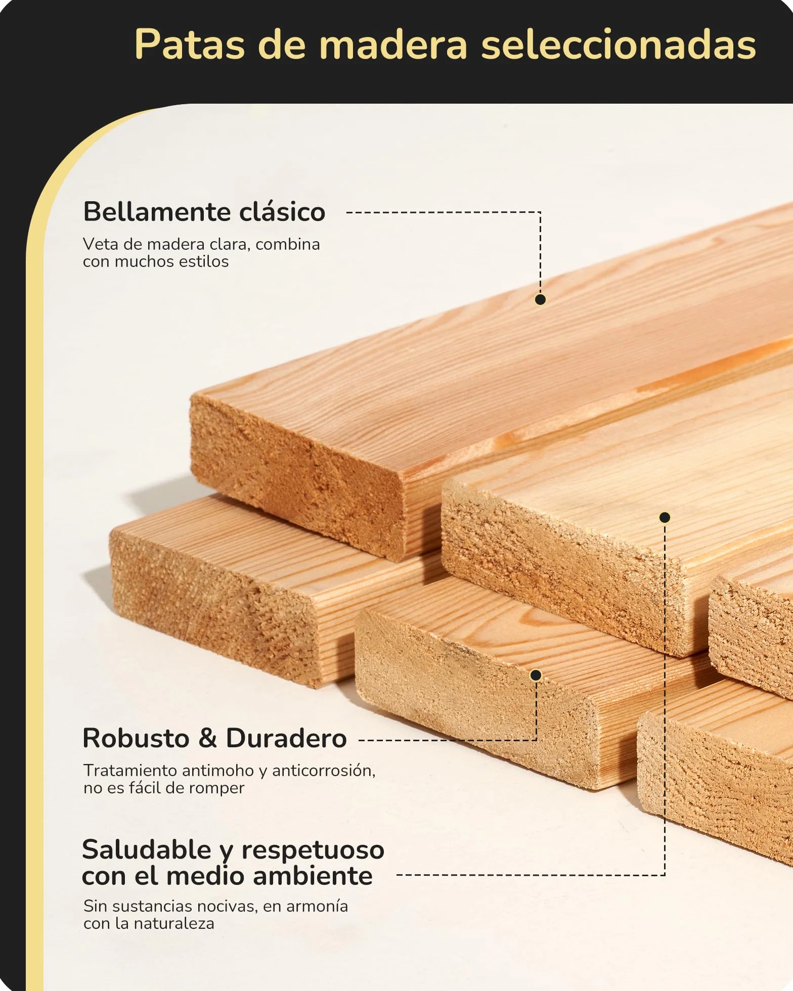 EDISHINE Lámpara de Mesa LED Regulable, 3 Temperaturas de Color 3000K-6000K, Táctil, Aluminio Negro y Madera
