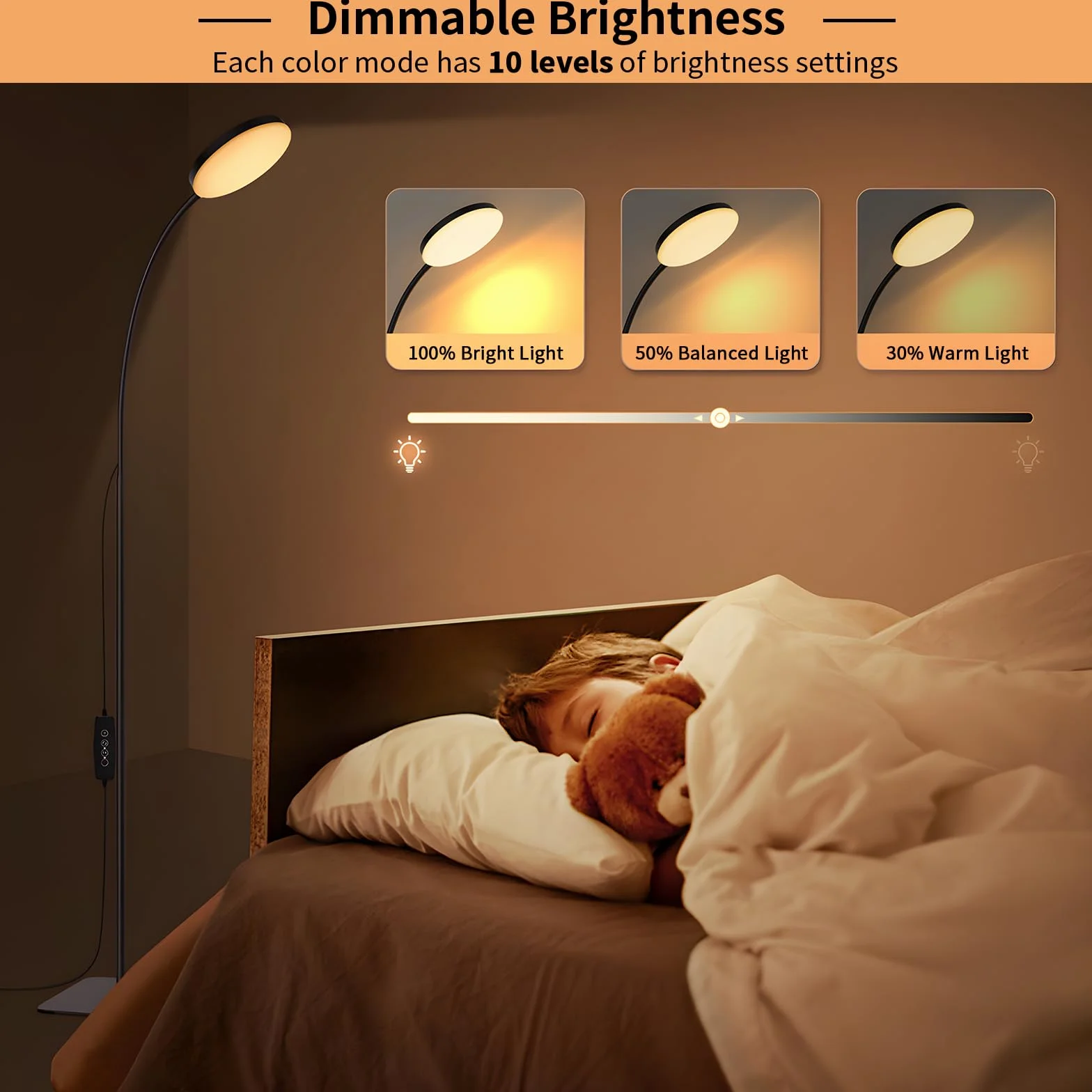 Mojimdo Lámpara de Pie LED Regulable Flexible 3 Colores 10 Luminosidades para Habitaciones Infantiles Oficina Salón