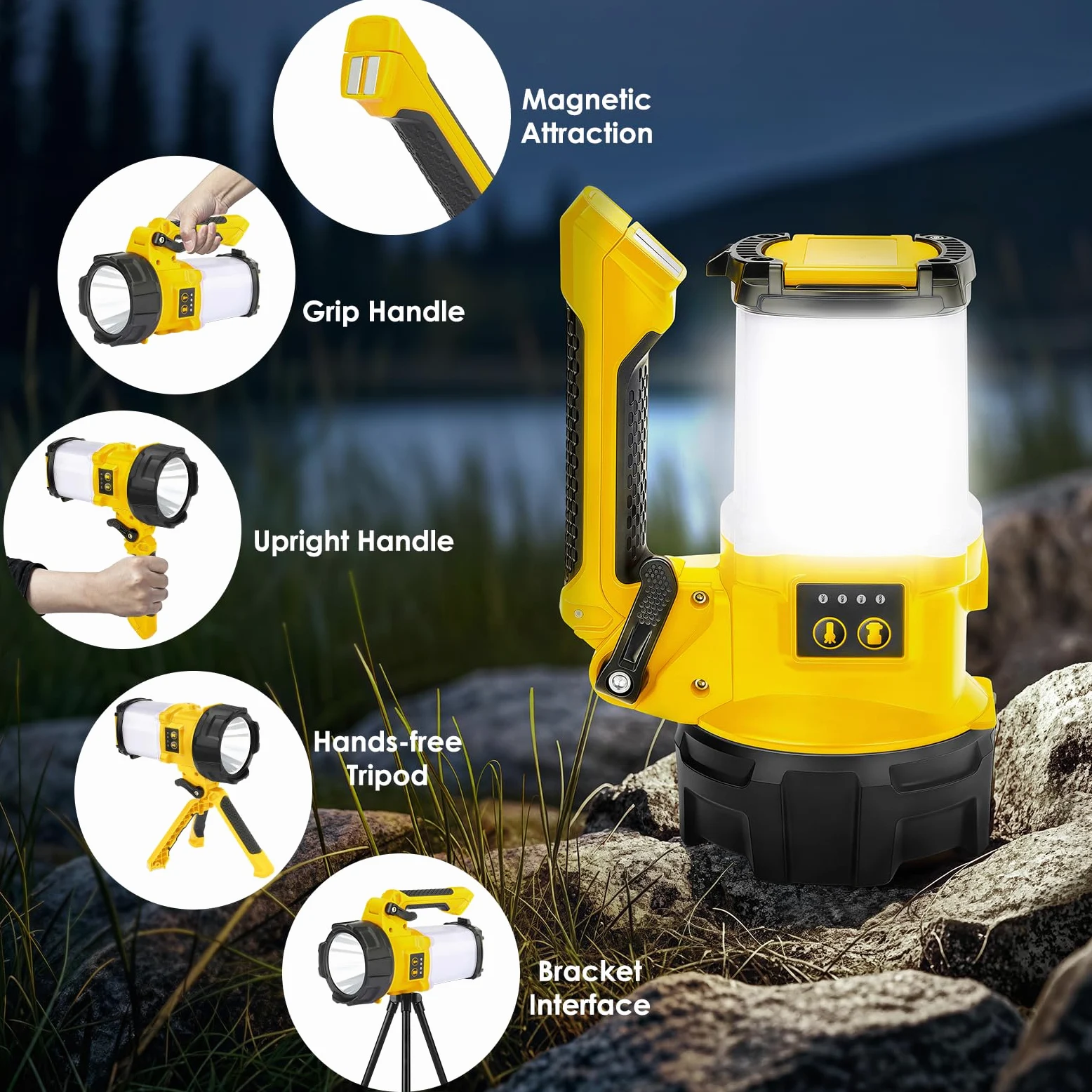 BOBKID - Linterna de camping recargable, 6 modos, linterna LED de mano con 2000 lúmenes, banco de energía de 4400 mAh, reflector impermeable IPX4, luz de trabajo para kits de supervivencia de