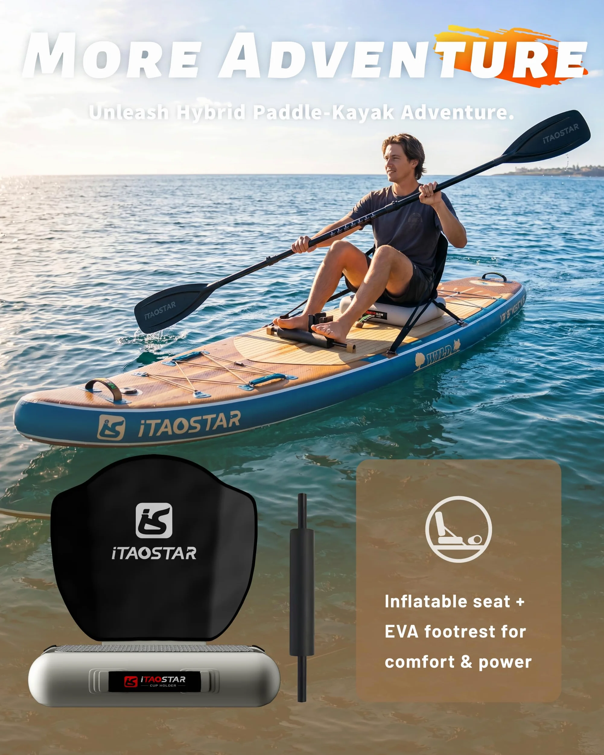 iTAOSTAR Wild Tabla de Remo Extra Ancha de para un Mejor Equilibrio, Tabla de Surf de pie Inflable con Accesorios de Sup Premium, Tablas de Remo inflables para Adultos/jóvenes de Todos