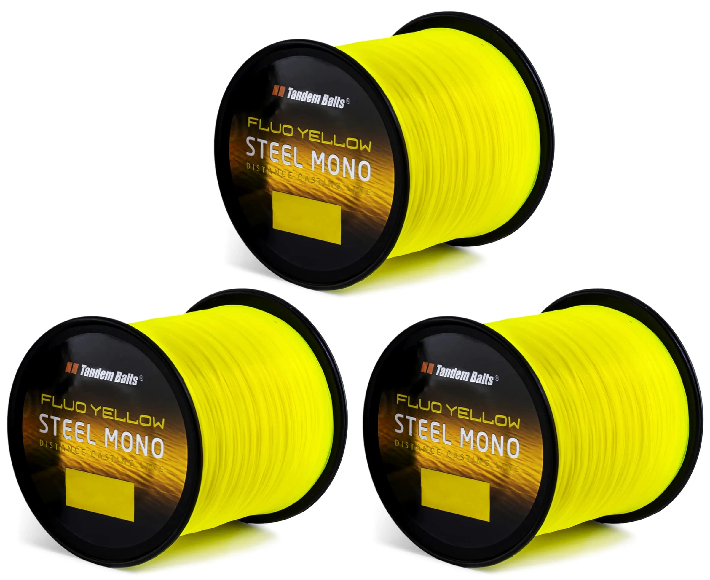 Tandem Baits Juego de 3 sedales de pesca de acero monofluo, accesorios de pesca, caña de carpa, hilo de nailon para pesca de peces grandes, accesorios profesionales y aficionados de 6m, 35mm, amarillo