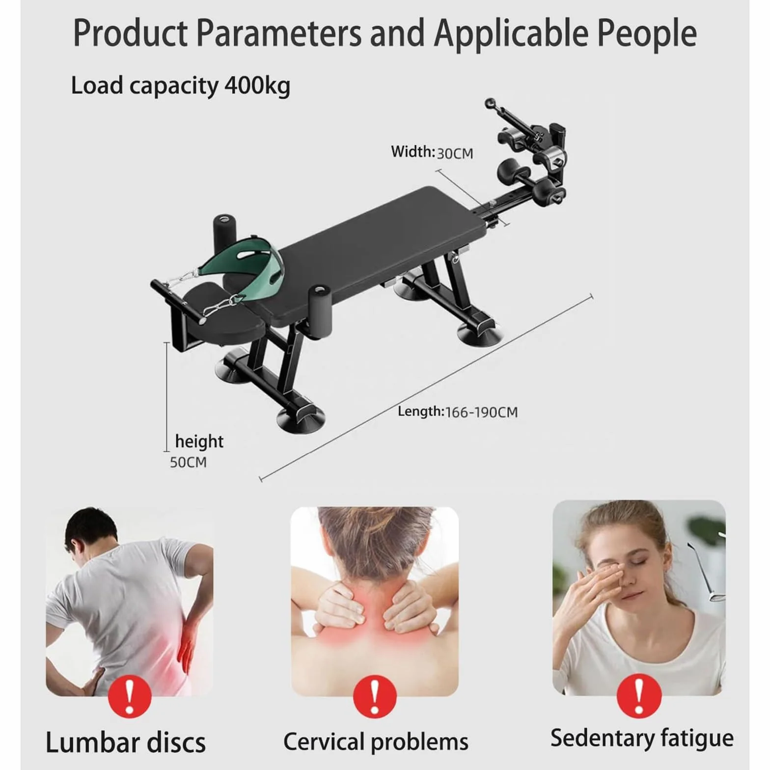 Cama de tracción para fitness, mesa de tracción cervical lumbar para descompresión de espalda, soporta carga de 400 kg, ideal para espondilosis y hernia de disco