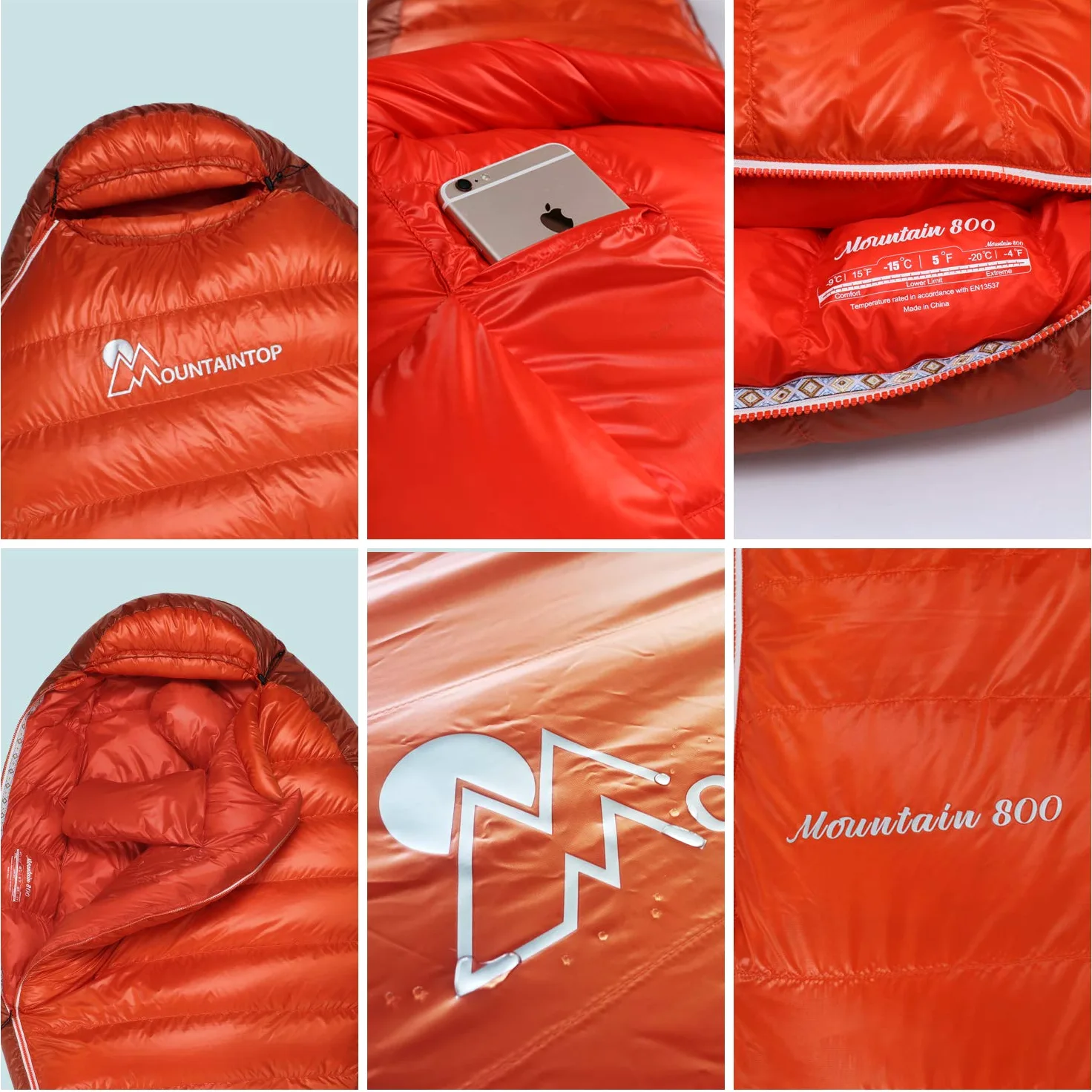 Mountaintop Saco de Dormir de plumón, 15 Grados F 650 con Potencia de Relleno, Saco de Dormir Ultraligero, Compacto, portátil, Senderismo, Camping, Saco de Dormir con Saco de compresión para Adultos