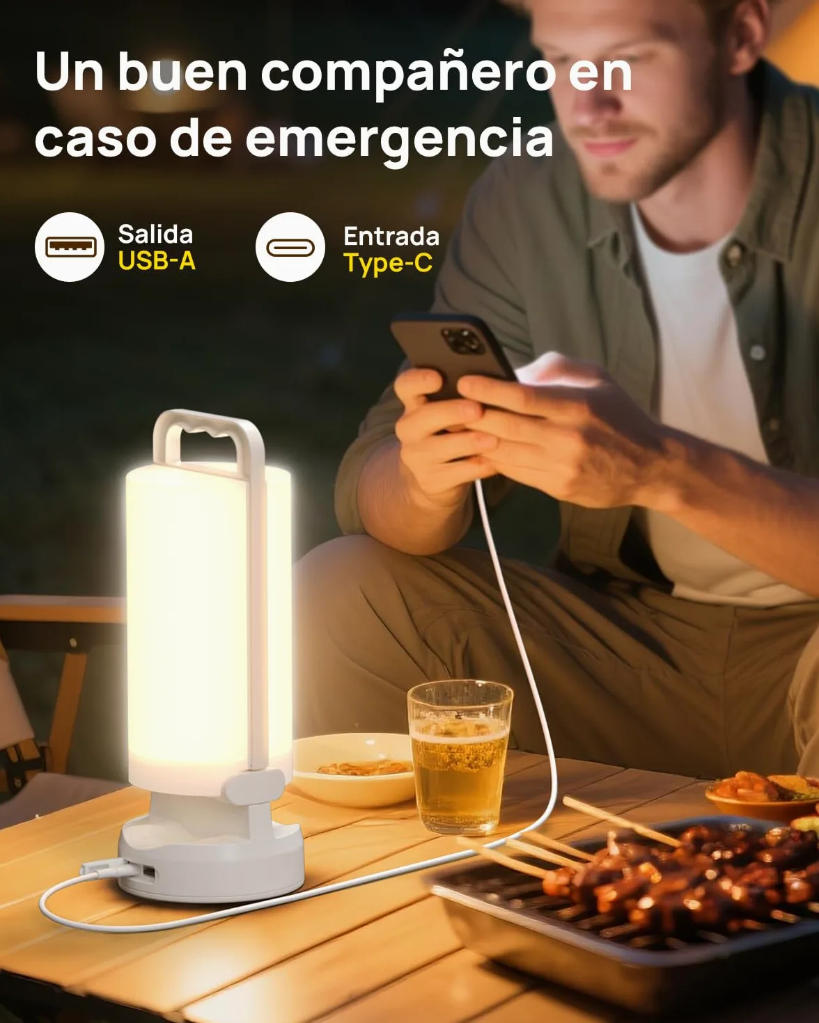 Eventek Luz Camping Solar 8000mAh, Ultra Brillante Doblar LED Lampara Camping con 3 Modos y Control Táctil, IPX5 Linterna Camping Recargable para Los Cortes de Energía, Tienda, Senderismo, Emergencia