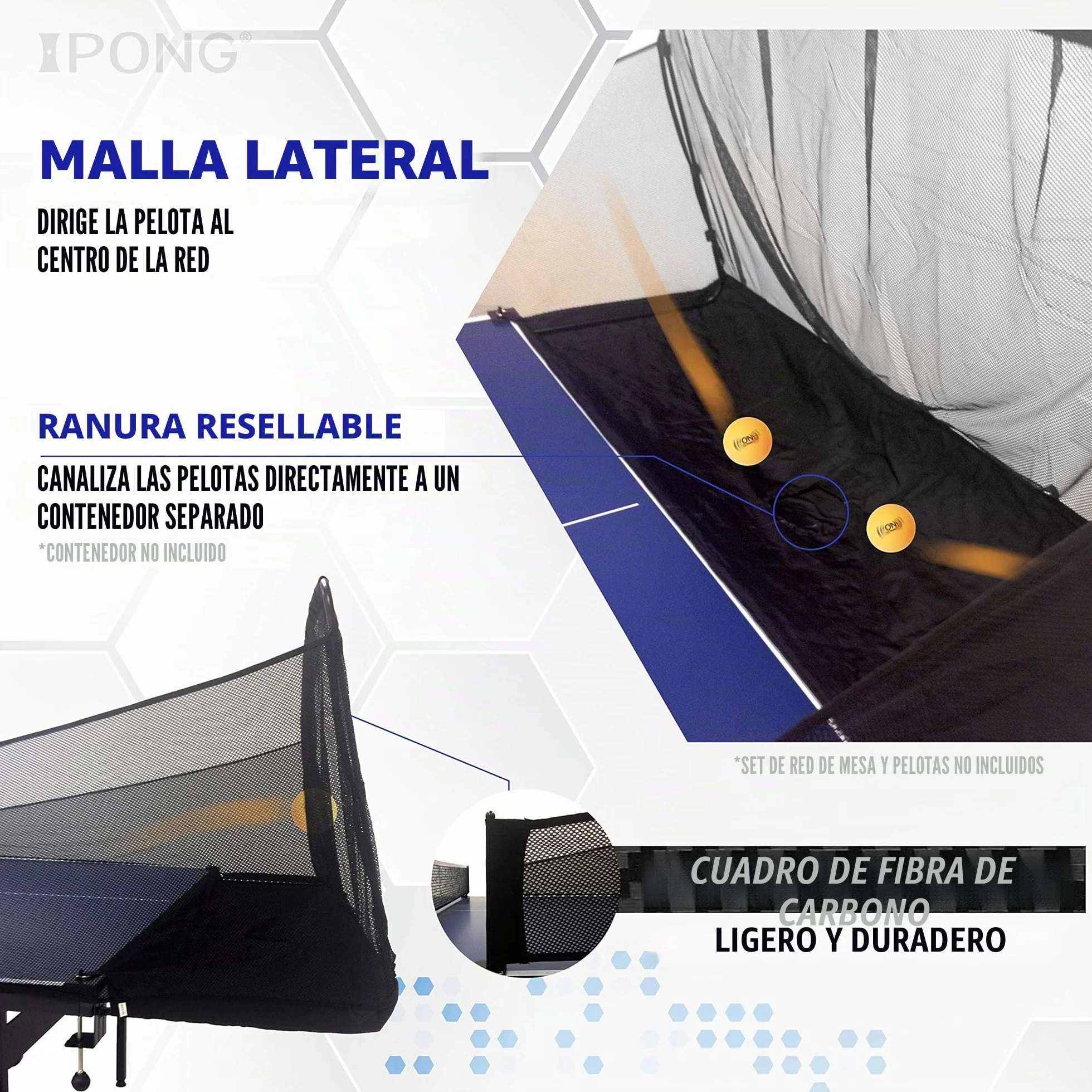 Red de Fibra de Carbono para Atrapar Pelotas de Tenis de Mesa iPong