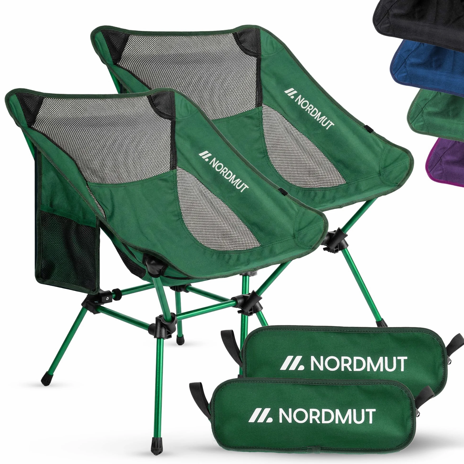 NORDMUT® Silla de Camping compacta y Ultraligera – pequeña con Capacidad de 150 kg – Silla Plegable de Aluminio Ligera para Camping, Outdoor y Festivales (2, Verde)