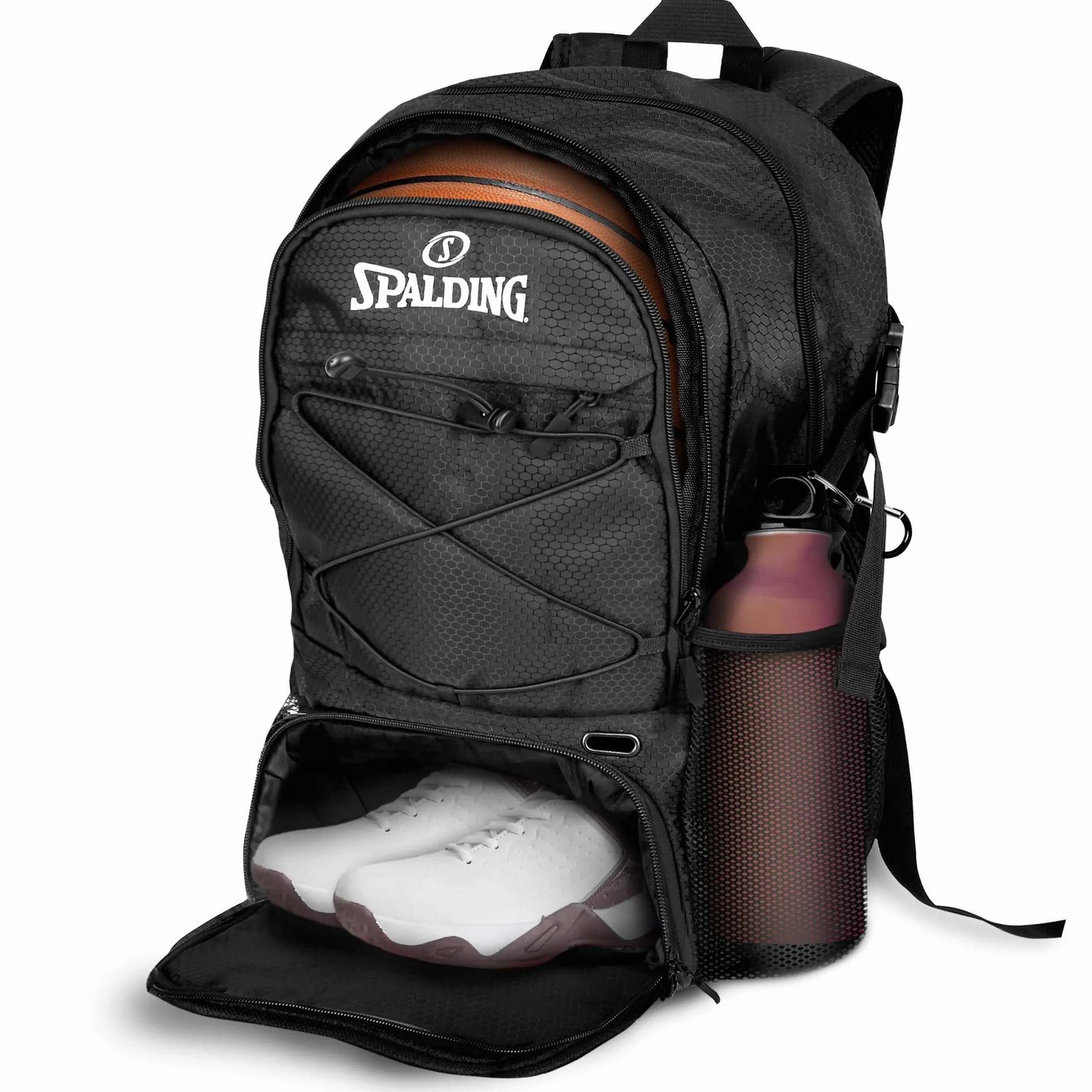 Spalding Mochila de Baloncesto Negra Compartimento Zapatos Pelota