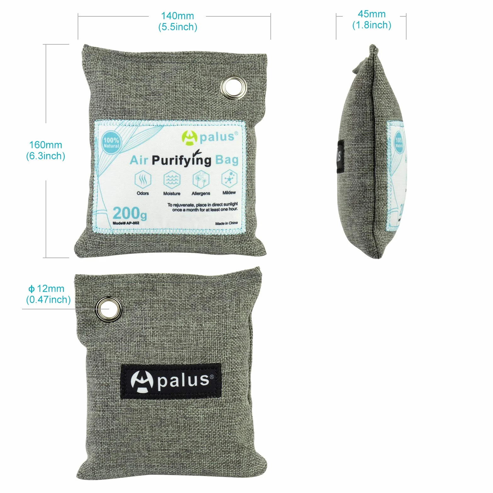 Apalus Bolsa de Carbón Activo de Bambú Deshumidificador Purificador de Aire 200g