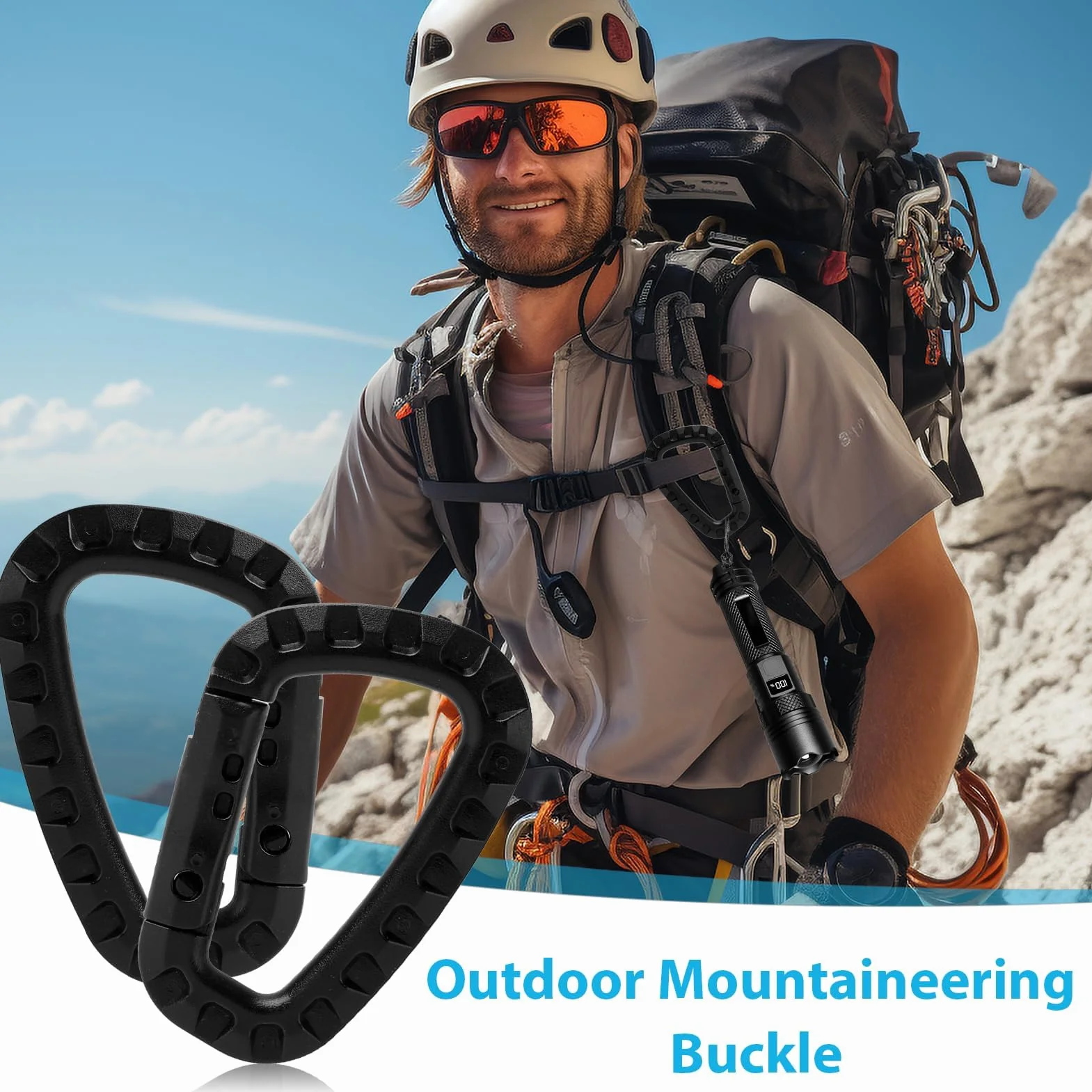 12 Piezas mosqueton Grande tactico Escalada, Carabiners, D Shape Carabiner Negro de plástico tamaño (8,3 cm x 5,5 cm), para Actividades al Aire Libre como Camping, Senderismo y Viajes