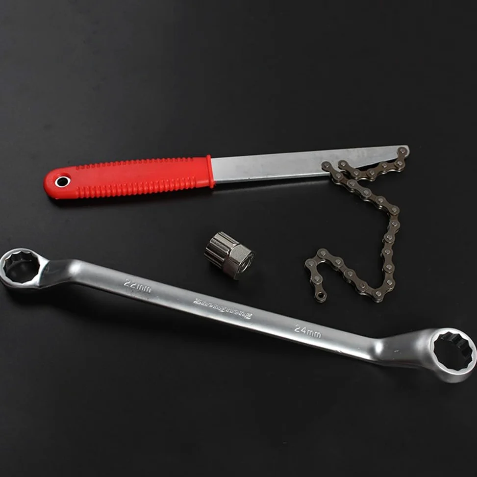 Kit de herramientas de extracción de casete de bicicleta, látigo de cadena y llave de anillo de bloqueo para rueda libre de 8/9/10 velocidades, juego de extractor de piñones de bicicleta de acero