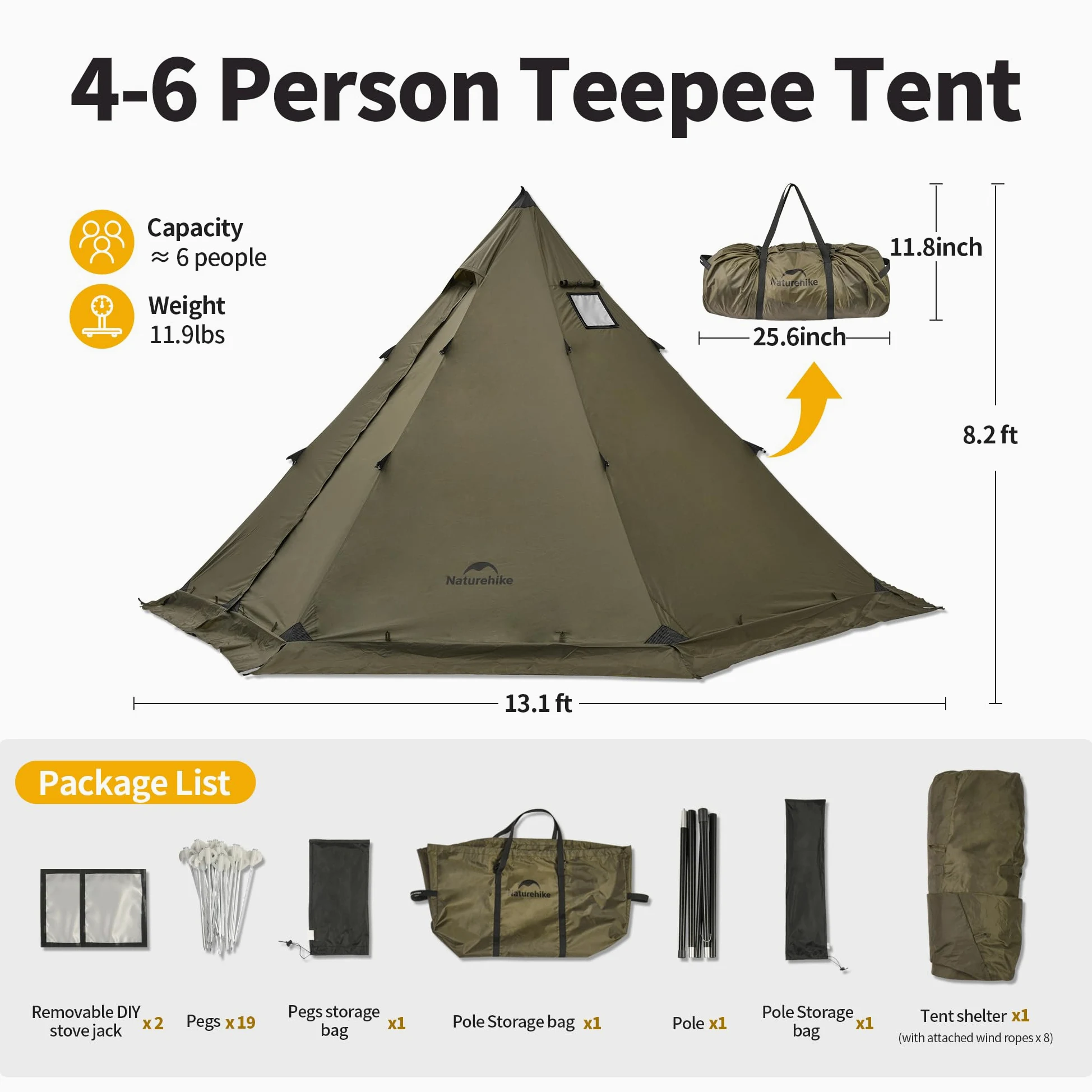 Naturehike Tienda de campaña Ranch Hot con gato de estufa, impermeable, resistente al viento, para 4 estaciones, tienda de campaña octogonal para campamento de invierno