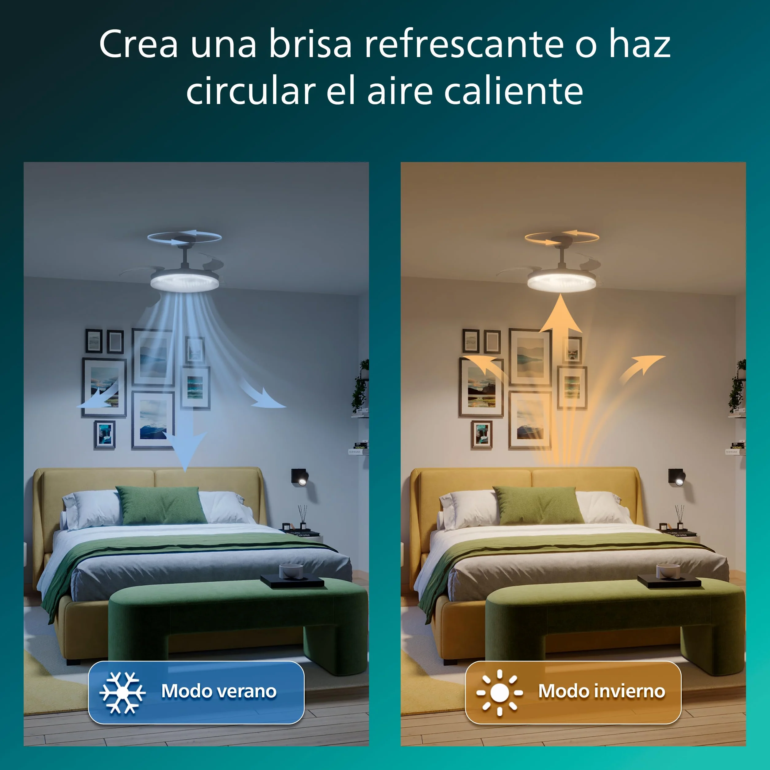 Philips Lámpara de Techo con Ventilador de Aspas Retráctiles LED 106 cm 4500 Lúmenes Blanco Tres Tonos Regulable Mando a Distancia
