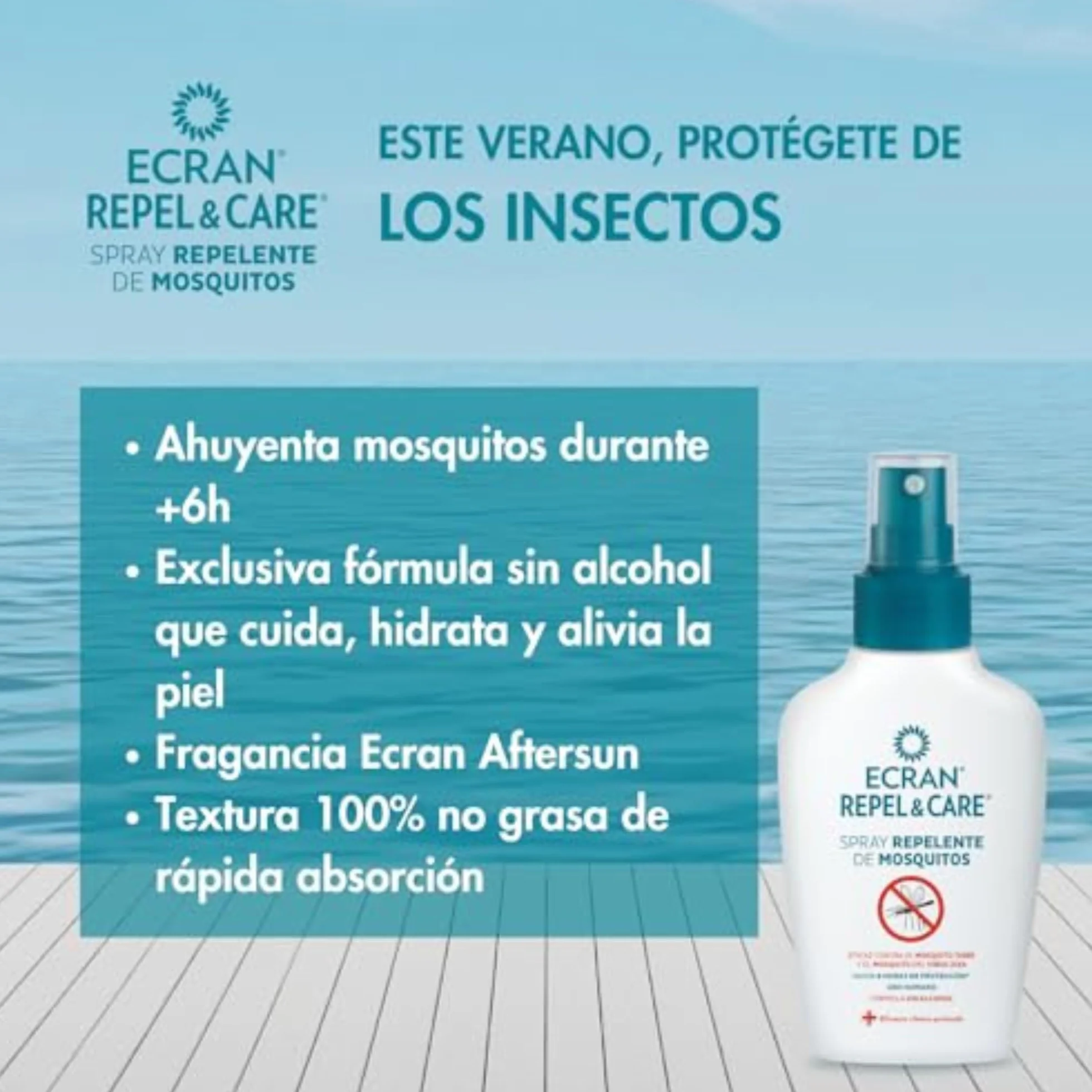 Repelente de Mosquitos sin Alcohol Ecran Repel Care 100 ml Spray Antimosquitos 6 Horas Protección