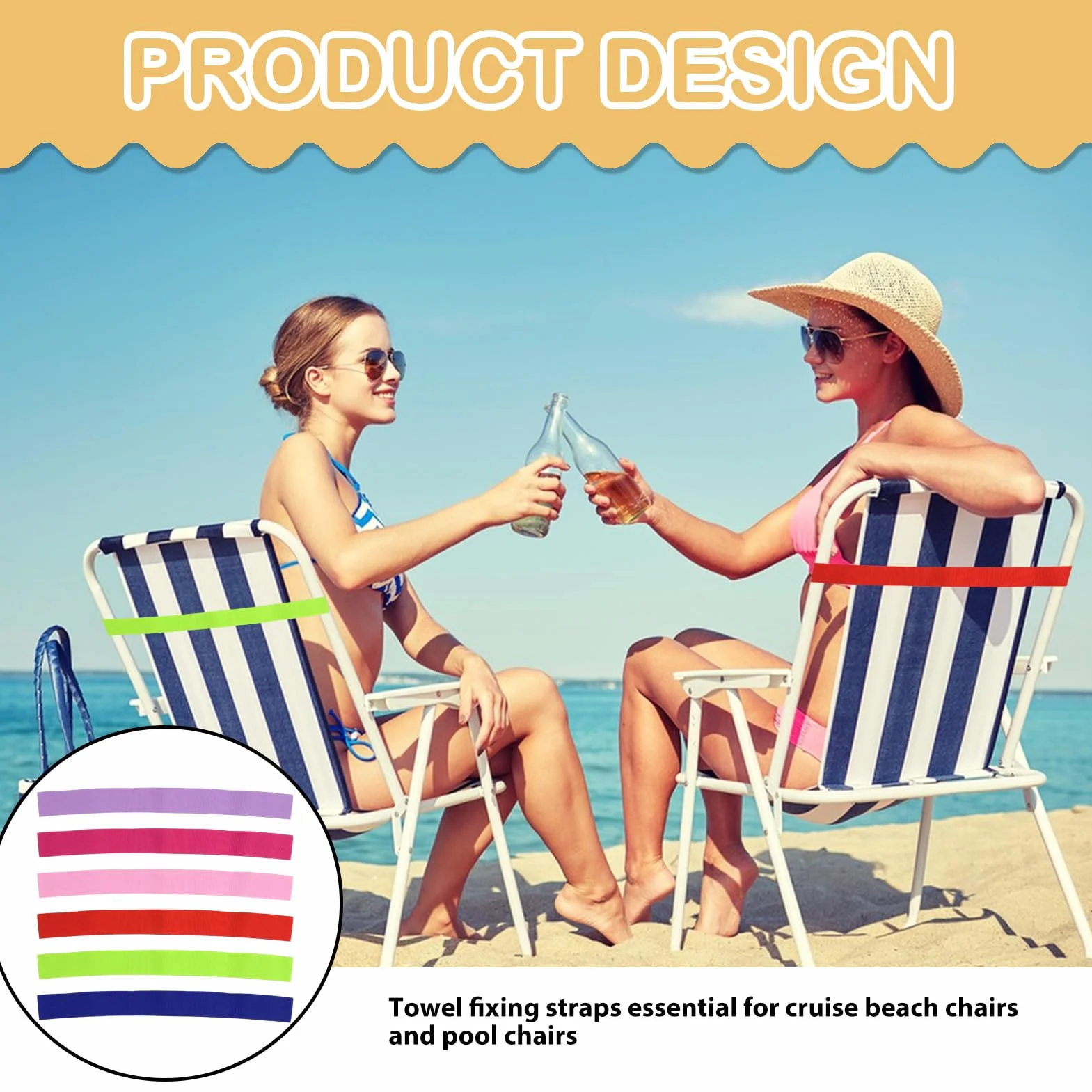 Paquete de 6 bandas de toalla para crucero, playa, tumbona, piscina, sillas de piscina, clips de toalla elásticos extra duraderos, sin broches, accesorios esenciales para cruceros y playa
