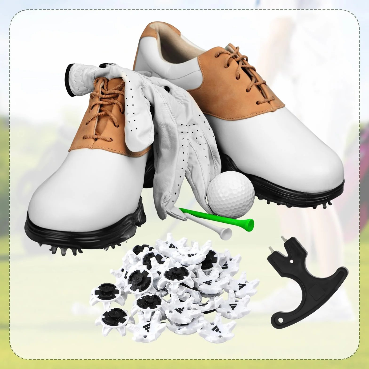 NQEUEPN 31uds Tacos Zapatos Golf, Tacos de Clavos para Zapatos de Golf con Llave Fácil Instalación Reemplazos de Pasadores de Clavos de Golf para Zapatos de Golf(Blanco Negro)