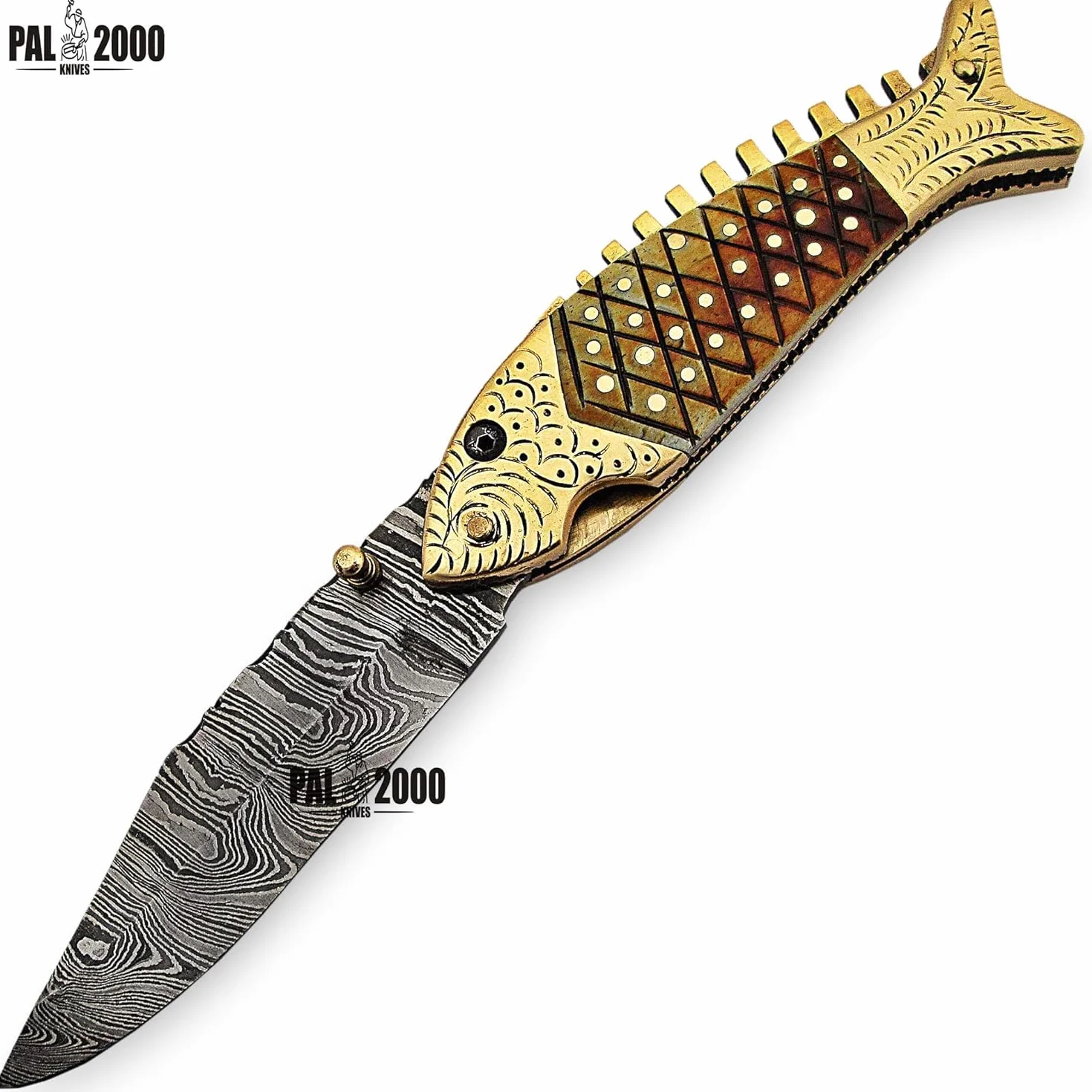 PAL 2000 KNIVES cuchillos de acero de damasco con funda de cuero