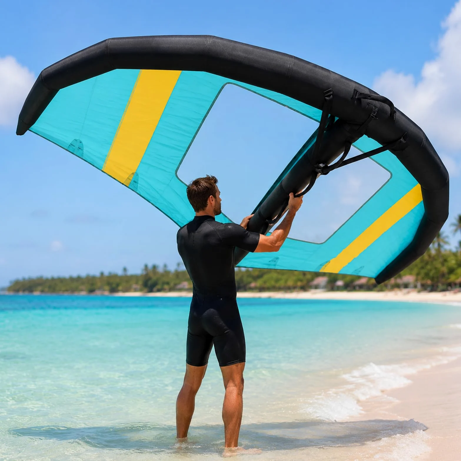 Wing Hinchable de Windsurf con Ventana para Agua, Nieve y Surf Adultos | Ventana Transparente, Correa Incluida, Tres Formatos Disponibles, Inflado Gradual y Almacenamiento Compacto