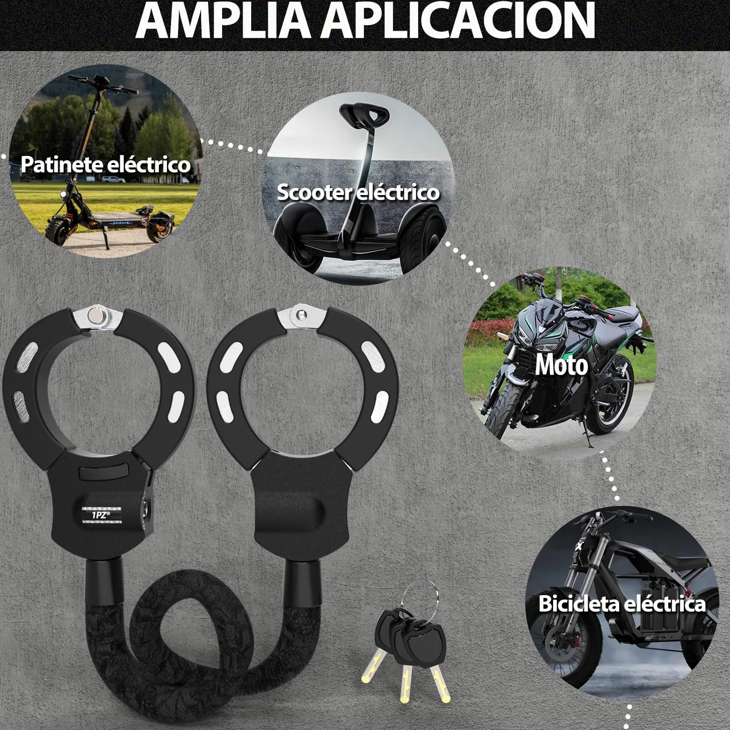1PZ ES3-NA3 Candado Bicicleta Antirrobo Candado Patinete Electrico Cerradura de Esposas con llave para Segway Ninebot Xiaomi Razor