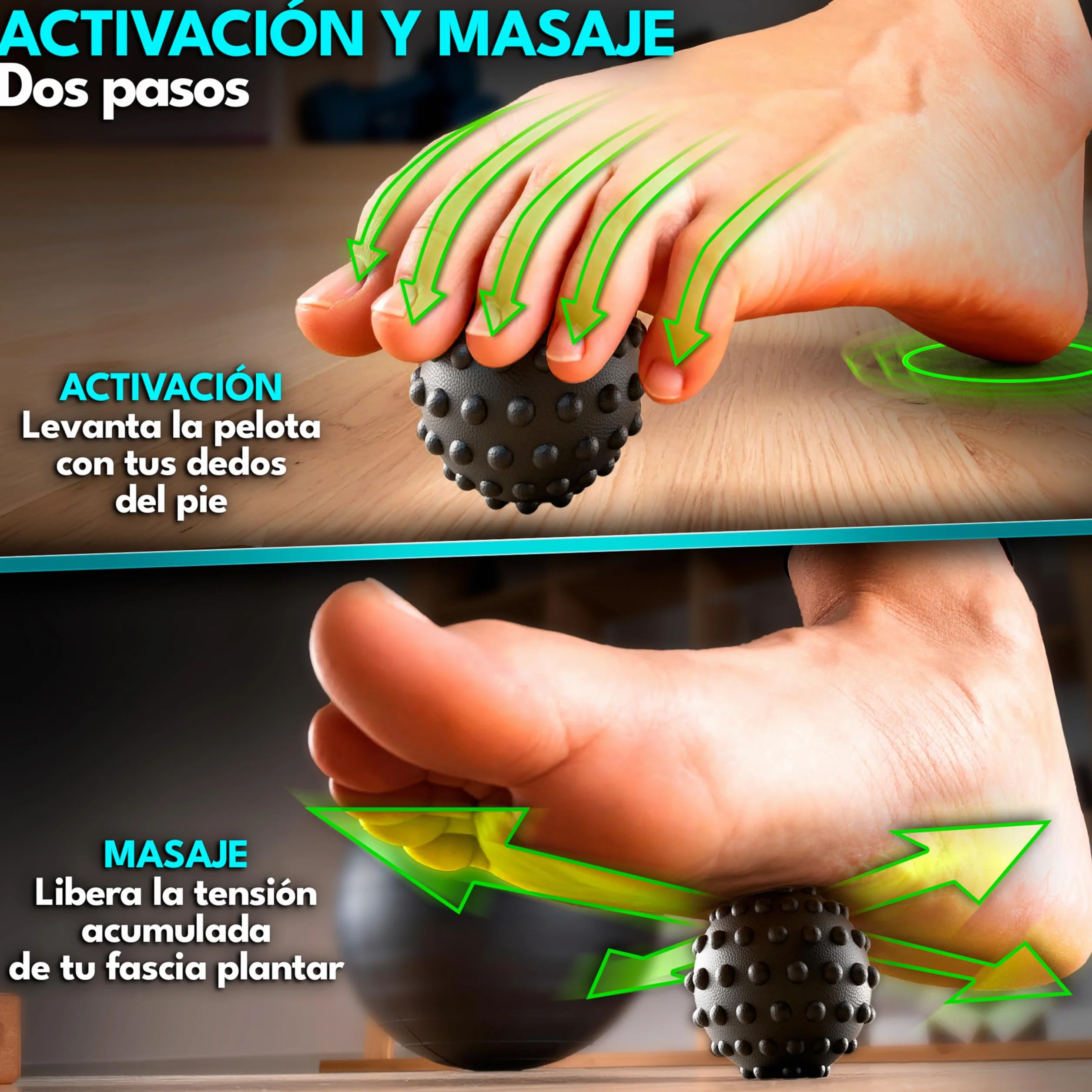 Kit Barefoot 5 en 1 Separadores de Dedos Bandas Elásticas Pelota Miofascial para Pies