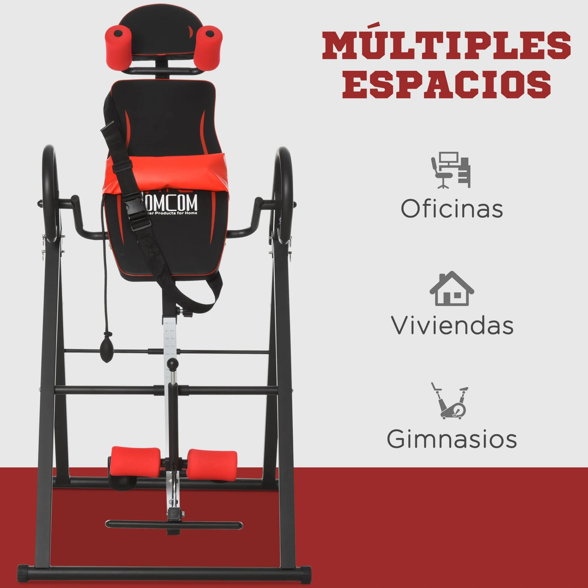 HOMCOM Tabla de Inversión Plegable con Bloqueo de Inclinación, Ángulo Ajustable hasta 90°, Banco de Inversión con Cinturón y Almohadillas de Seguridad para Aliviar Espalda, Mejorar la Circulación