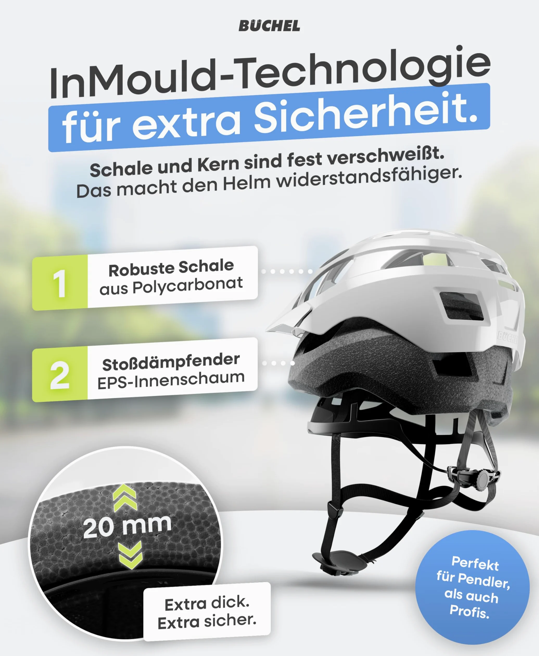 BÜCHEL Casco Bicicleta Adulto - Casco Bici con Tecnología In-Mould y Sistema CAM Lock para Hombre Mujer Niños - De Mentón Y Red Anti-Insectos Lavable - Capacete Bicicleta 52-57 cm y 58-61 cm