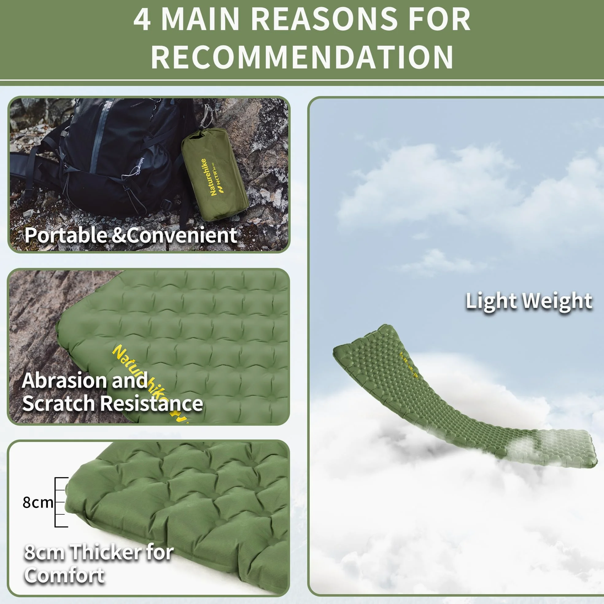 Naturehike Colchoneta autoinflable y hinchable para acampar, esterilla de dormir portátil, colchón de aire individual para trekking, senderismo, montañismo y mochilero