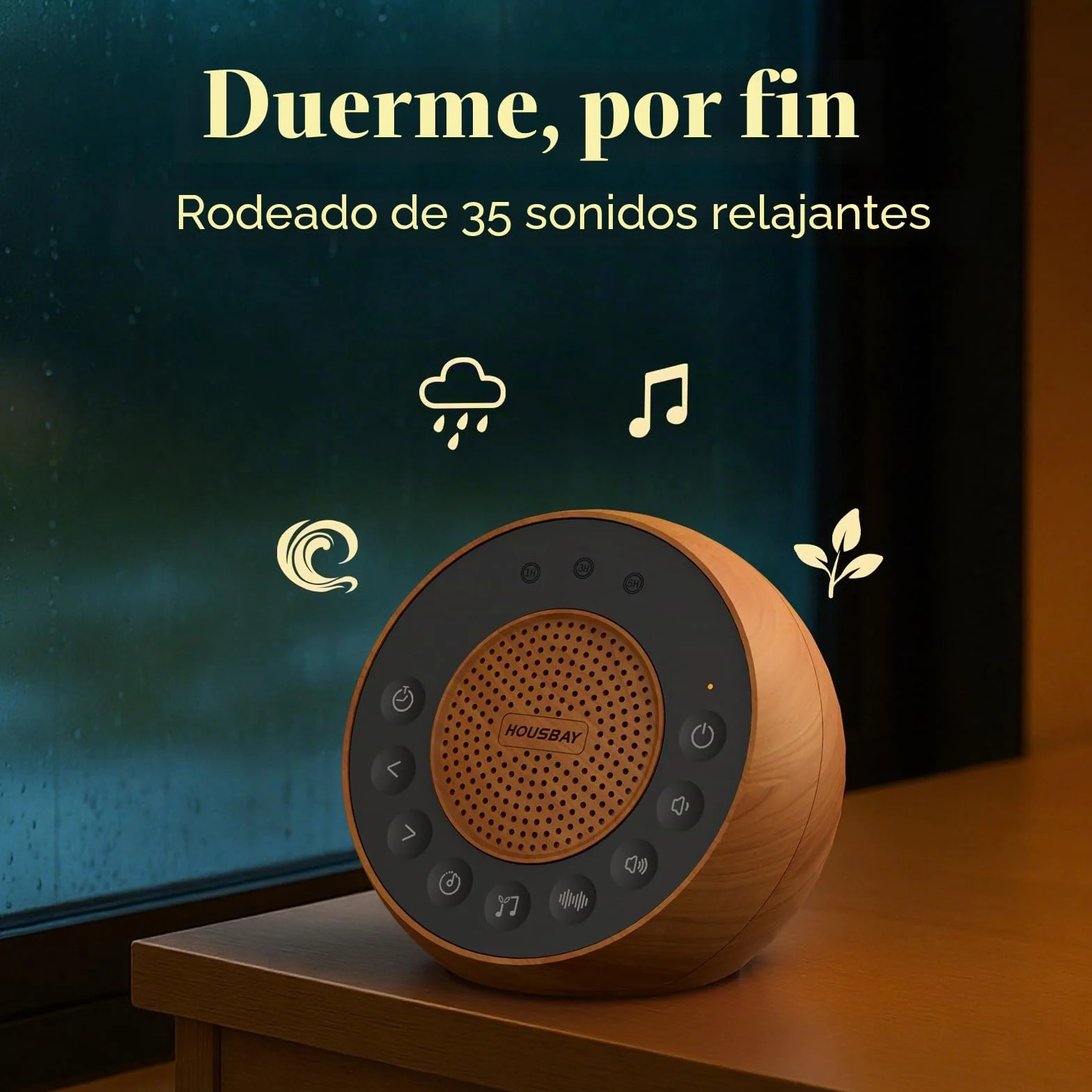 Housbay Máquina de Ruido Blanco 35 Sonidos Naturales para Dormir con Temporizador Diseño Madera