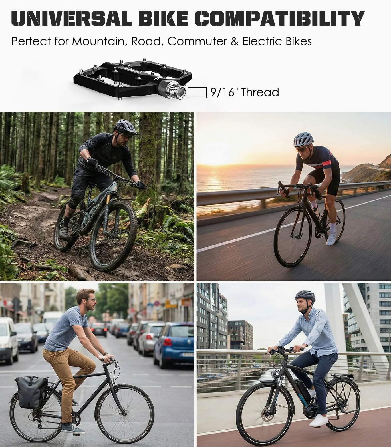 MoKo Pedales para Bicicleta de Montaña 2 Paquetes, Pedales de Aluminio Mecanizados CNC con 3 Rodamientos Sellados, 24 Clavos Antideslizantes, para Bicicleta de Carretera, Bicicleta Eléctrica