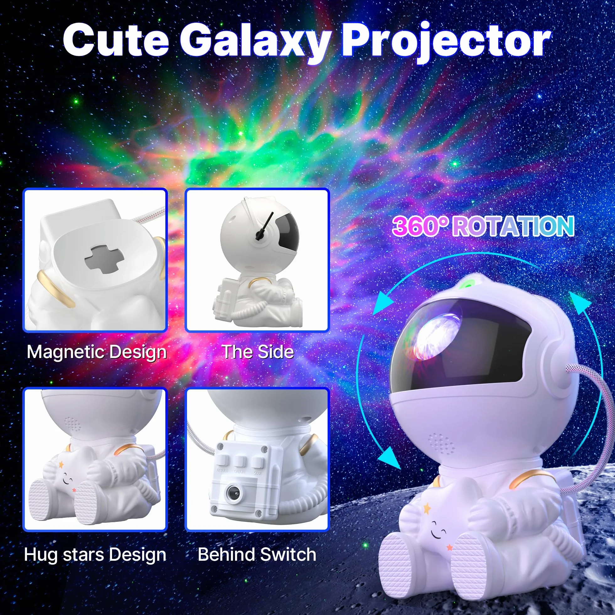 Macchiatto Proyector Cielo Estrellado Astronauta LED Galaxy Mando Distancia 8 Modos Nebular Rotación 360°