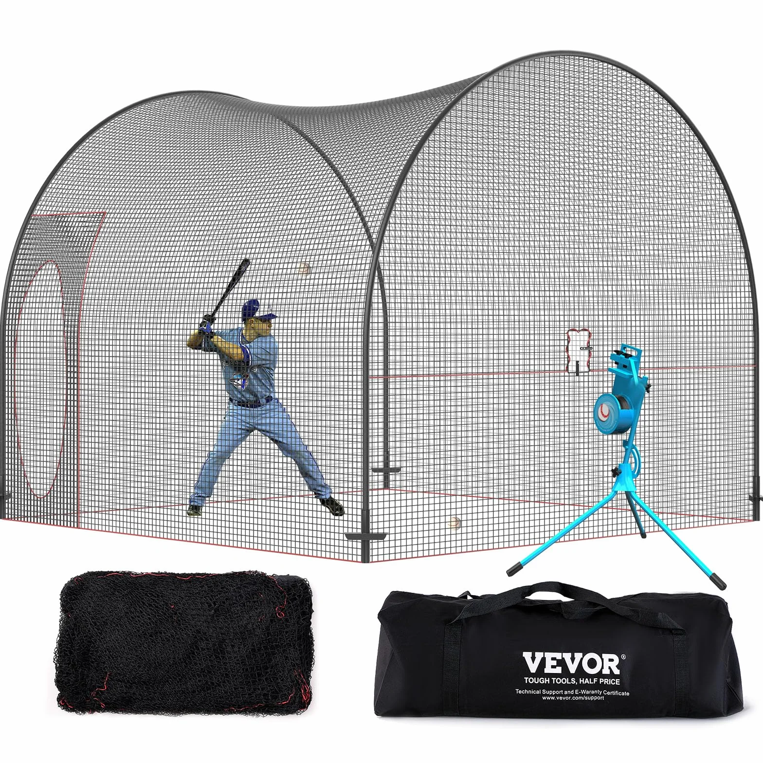 VEVOR Jaula de bateo de béisbol, red y marco de jaula de bateo de softbol y béisbol, red de jaula portátil de práctica con bolsa de transporte, jaula de lanzamiento cerrada resistente, para entrenamie