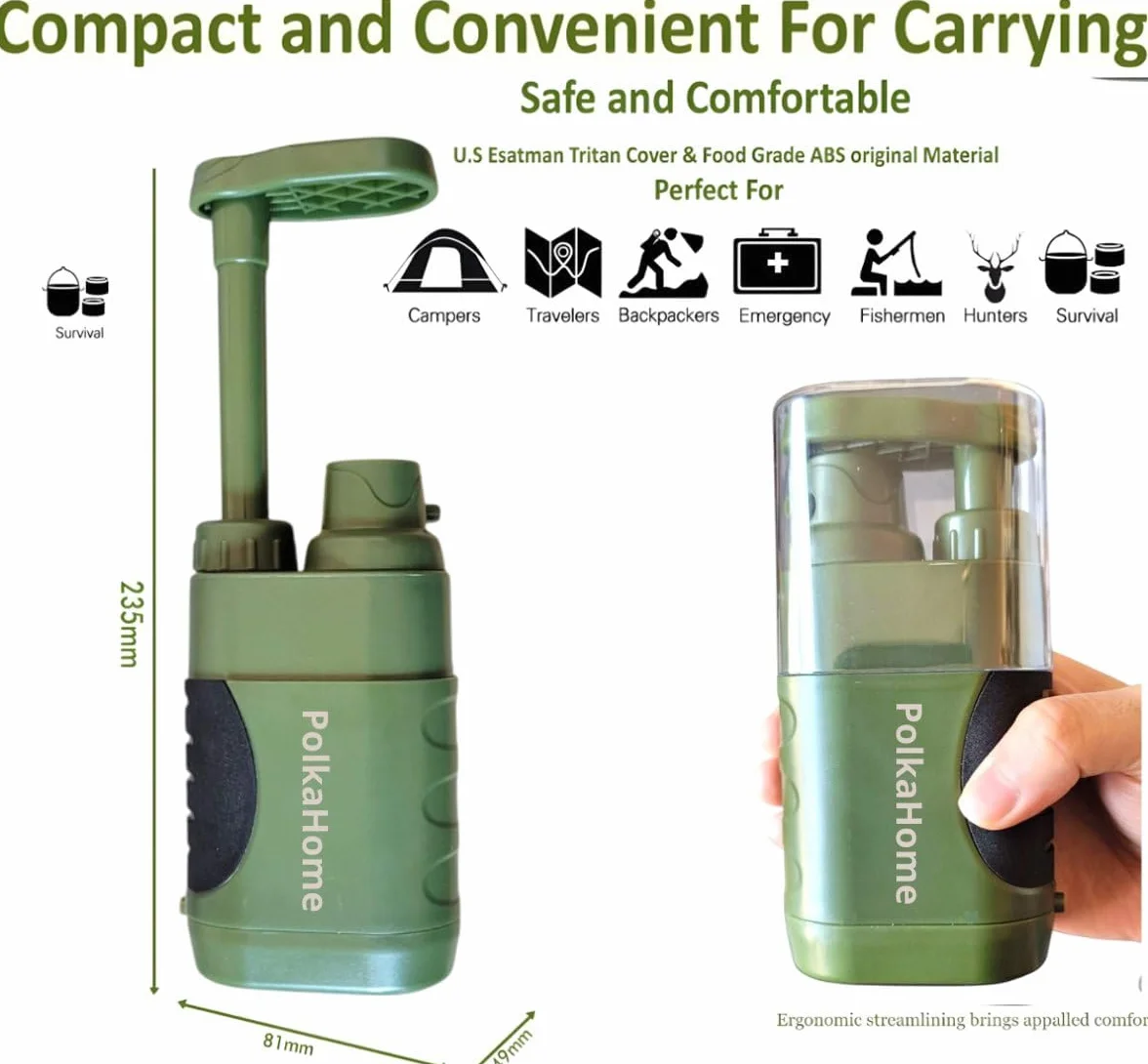 Filtro de agua de supervivencia – Filtro de agua portátil al aire libre para camping, senderismo y emergencias – Kit de supervivencia con filtro de repuesto