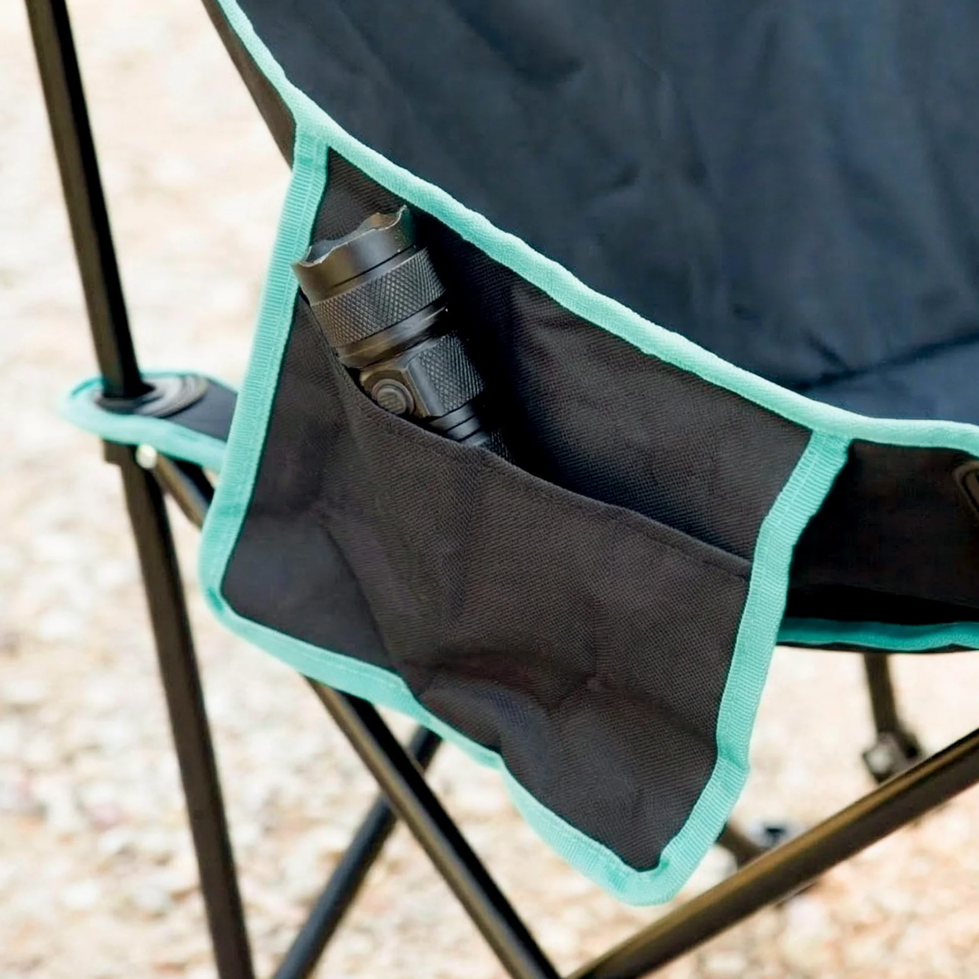 AKTIVE Pack 2 sillas Camping, 55x45x90 cm, Asiento Alto 35 cm, Negro Detalles Turquesa, Respaldo Alto, Antivuelco, Bolsas de Transporte con asa, Bolsillos Laterales (85562)