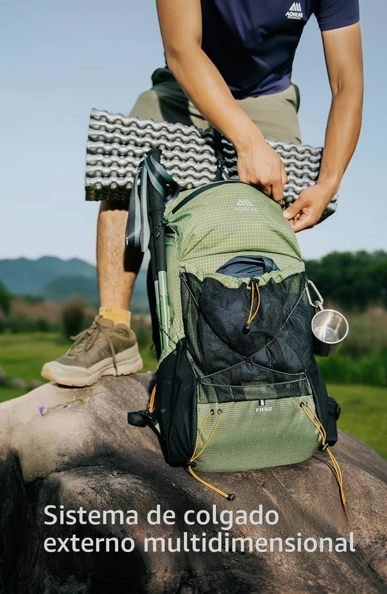 AONIJIE Mochila de gran capacidad de 42L para escalada al aire libre, camping, senderismo, trekking, montañismo, Negro , L, Diseñador