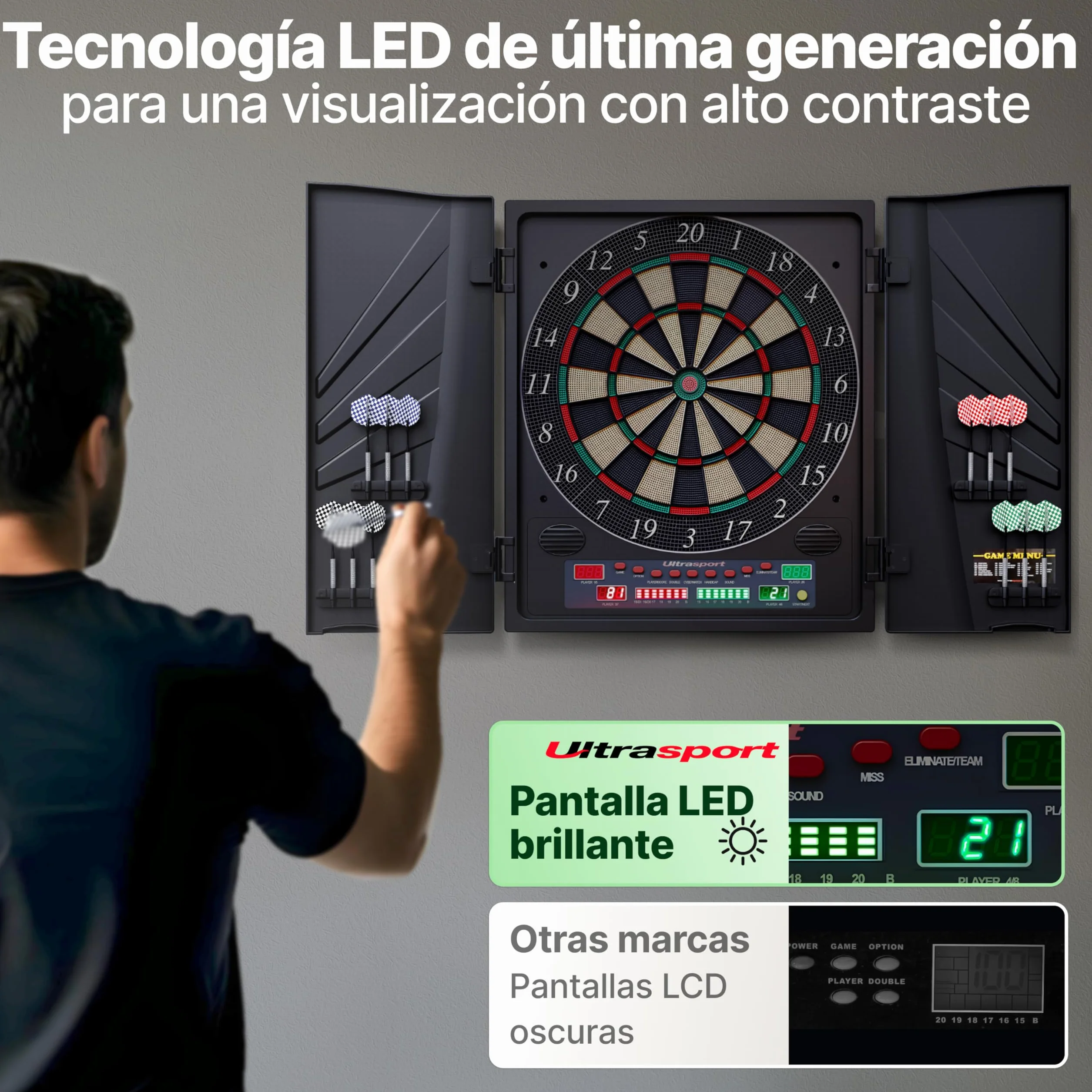 Ultrasport Diana eléctrica máquina de Dardos para 16 Jugadores, 12 Dardos y 100 Puntas Blandas