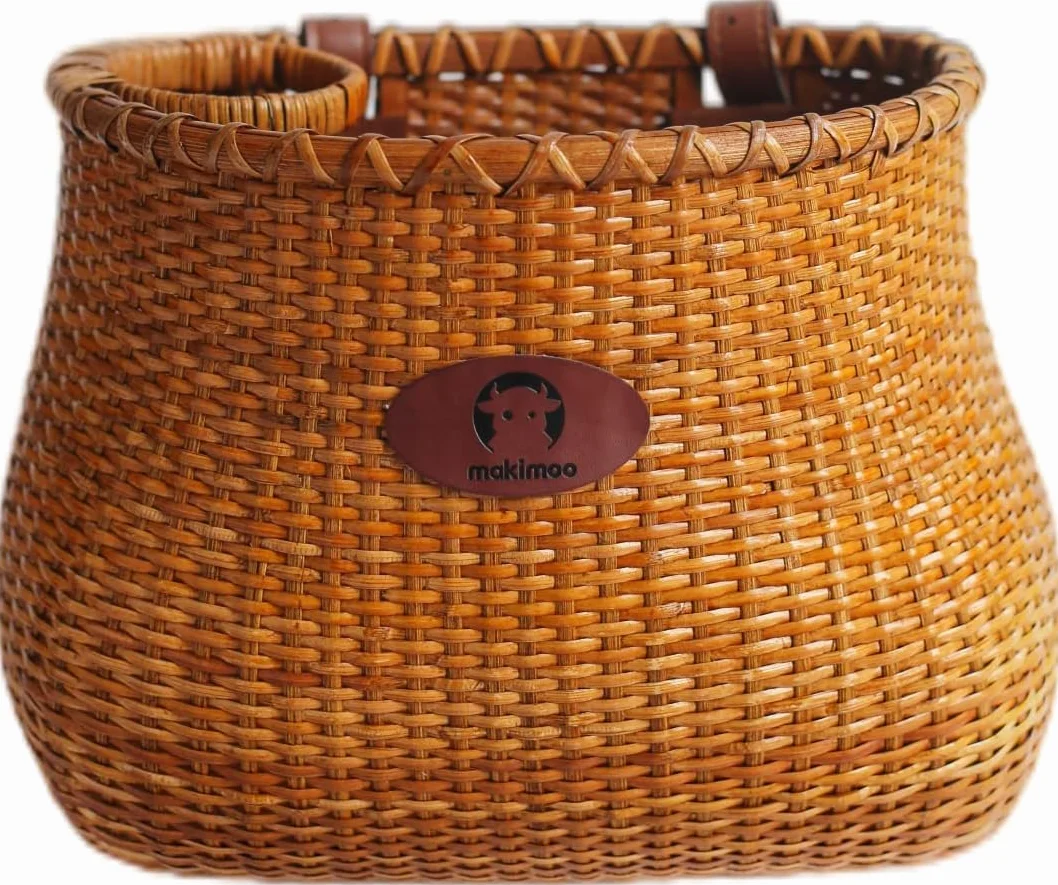 Cesta de mimbre para bicicleta de mujer con portavasos, estilo vintage