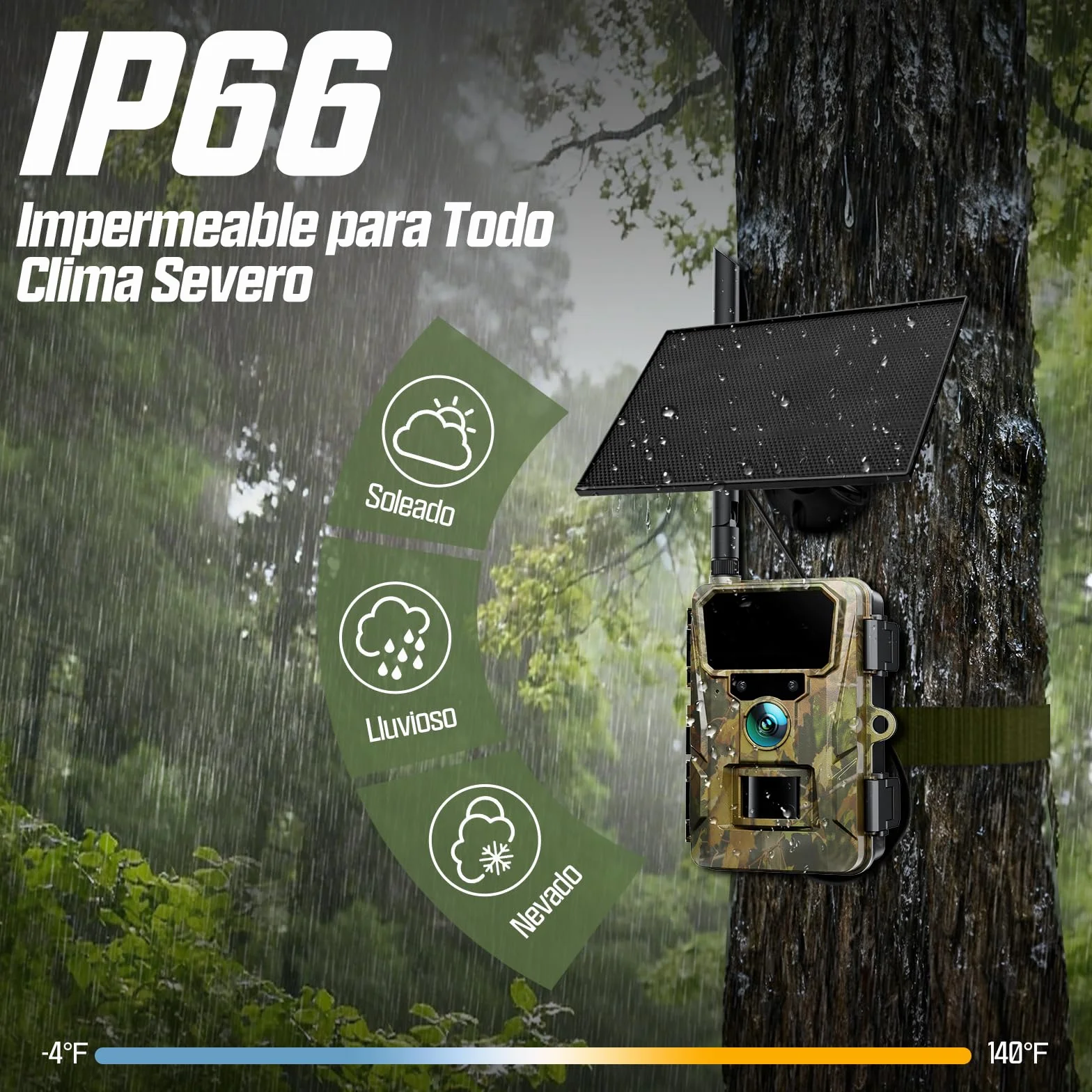 CEYOMUR 4G LTE Cámara de Caza Solar con SIM y TF 64GB, 48MP Cámara Fototrampeo Nocturna con Live View HD, Batería 5200mAh, Alertas al Móvil y Control por App, Detección de Movimiento 0,2s, IP66