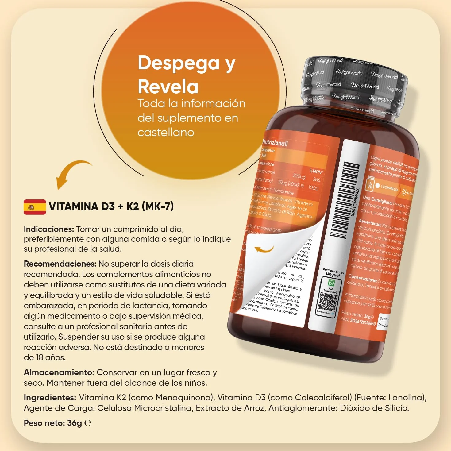 Vitamina D3 y K2 2000 UI + 200 µg - 365 Comprimidos - Vitamina D y MK7 - Vegetariano Sin OGM
