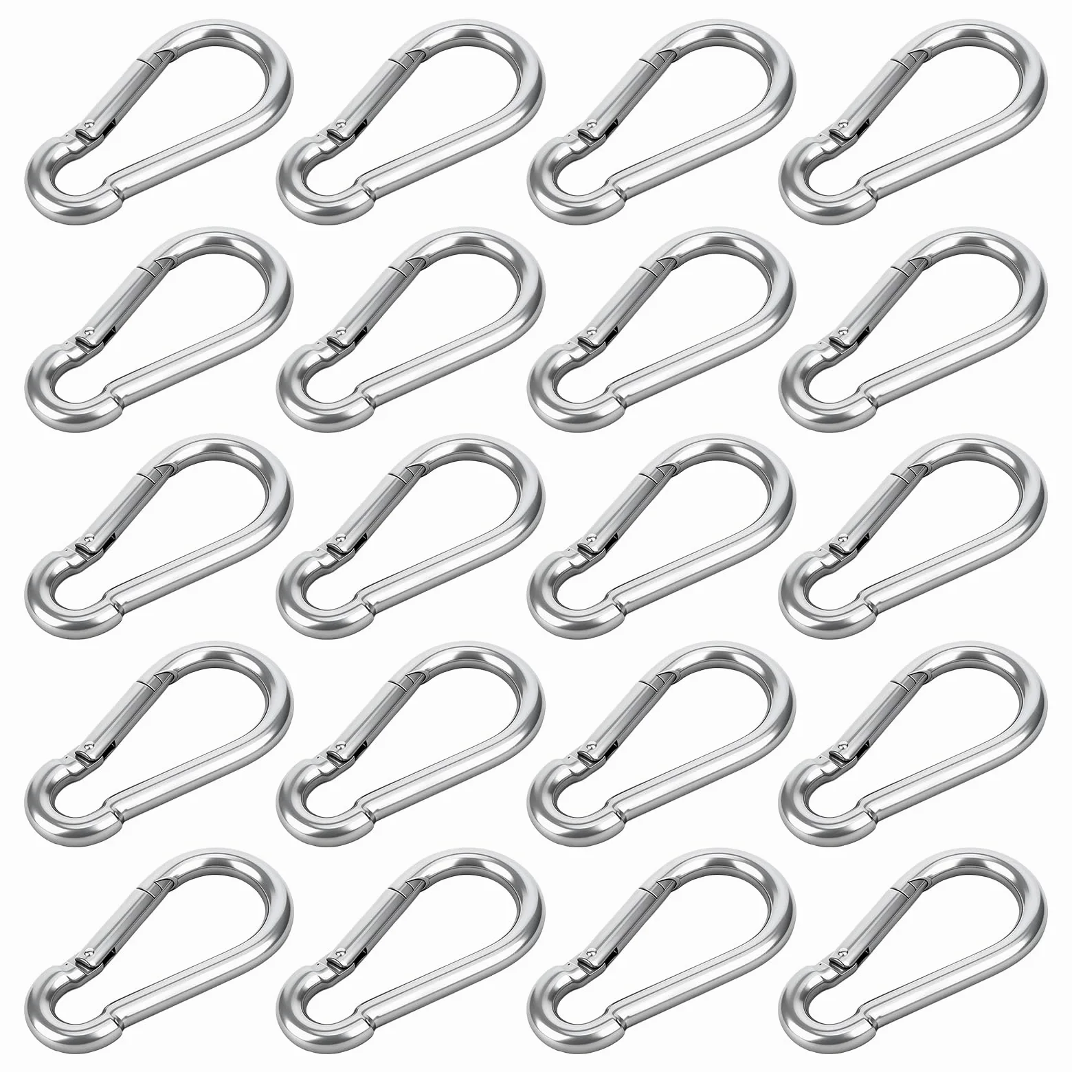 20 Piezas de Mosquetones de Resorte, M4 40.7mm de Acero Inoxidable con Capacidad de Carga de 54KG para Camping al Aire Libre, Senderismo, Hamacas y Correas de Perro