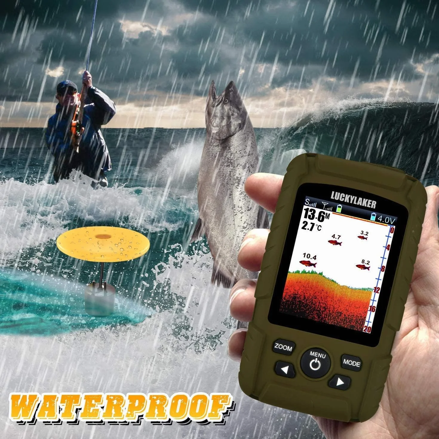 LUCKY Portátil Buscador de Pesca Sonar Impermeable LCD Pantalla Sonda de Pesca Kayak