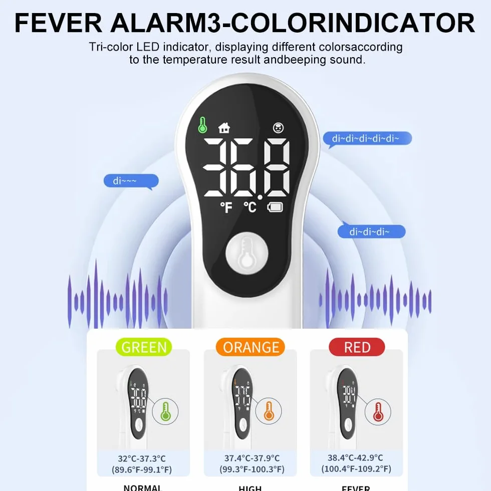 Termómetro Digital Infrarrojo Sin Contacto para Bebés Niños y Adultos con Alarma de Fiebre